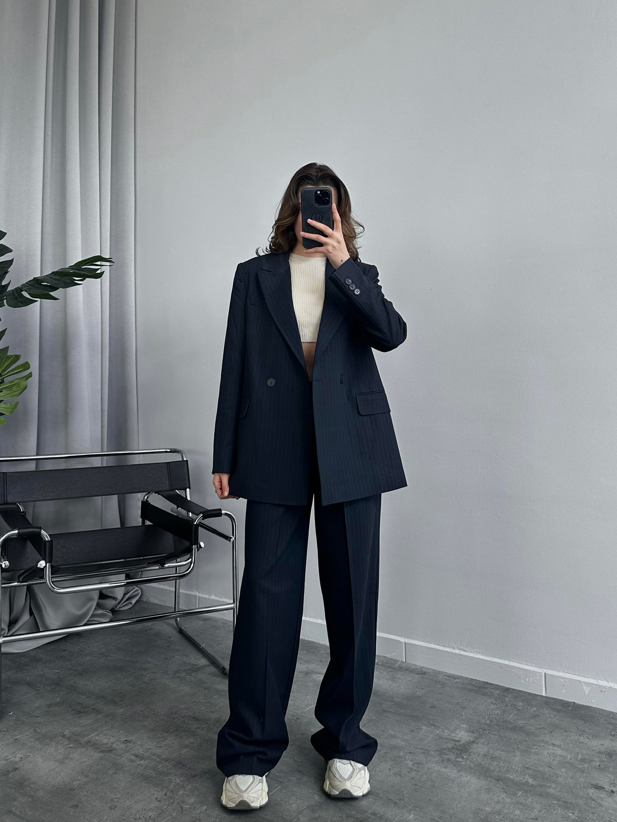 Caliente Lacivert Çizgili Blazer Takım