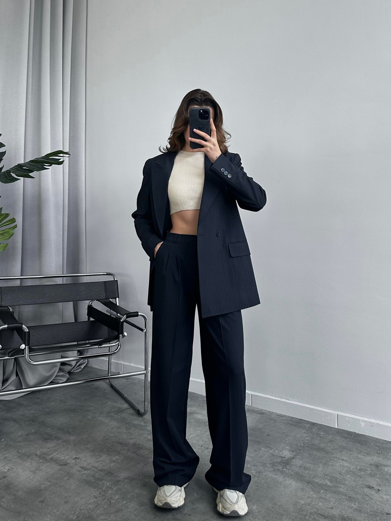 Caliente Lacivert Çizgili Blazer Takım