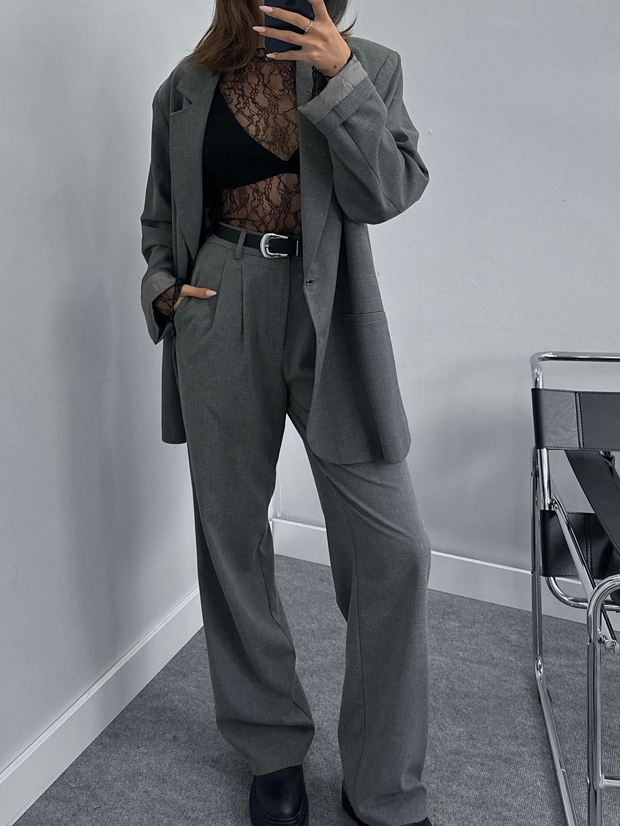 Fiona Oversize Gri Blazer Ceket