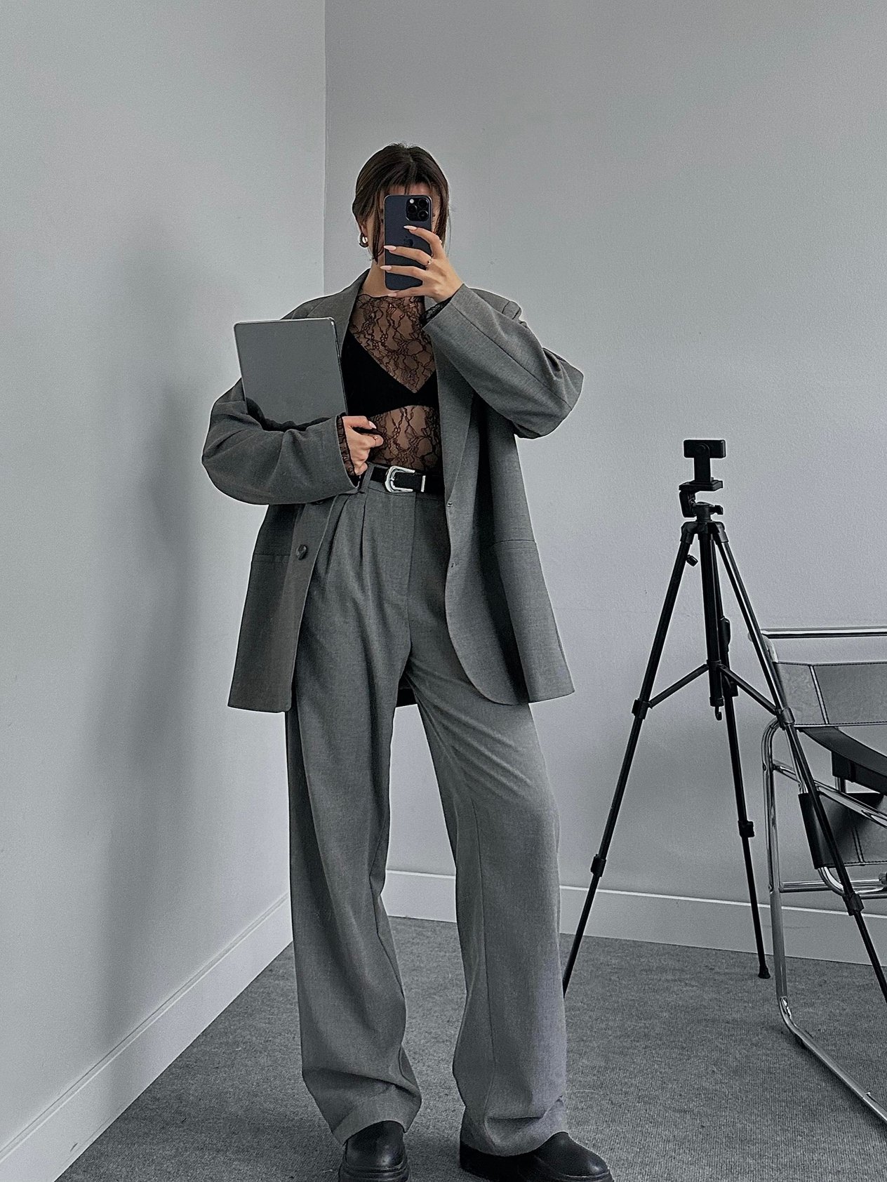 Fiona Oversize Gri Blazer Ceket
