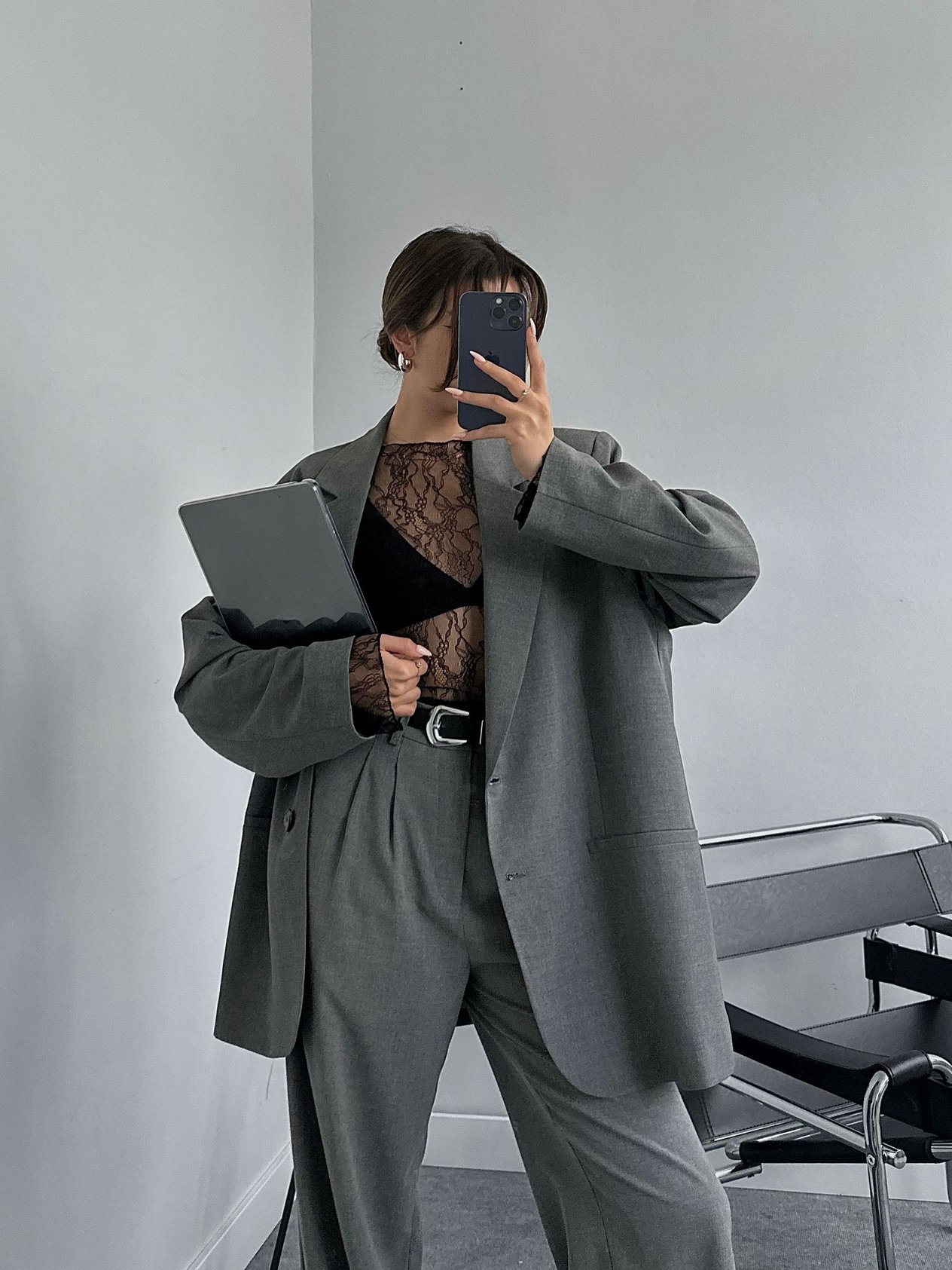 Fiona Oversize Gri Blazer Ceket