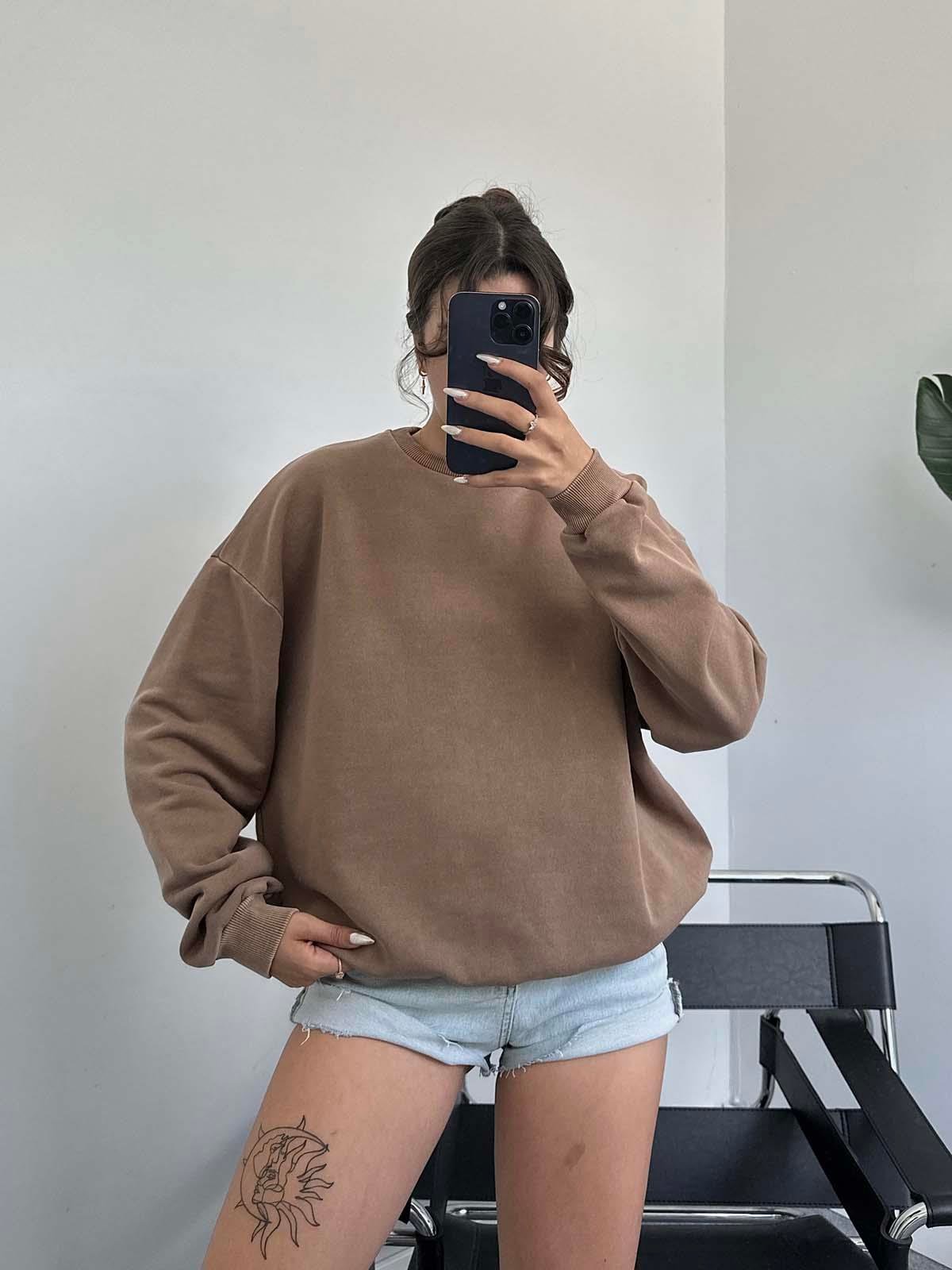 Fred Camel Oversize Yıkamalı Sweatshirt