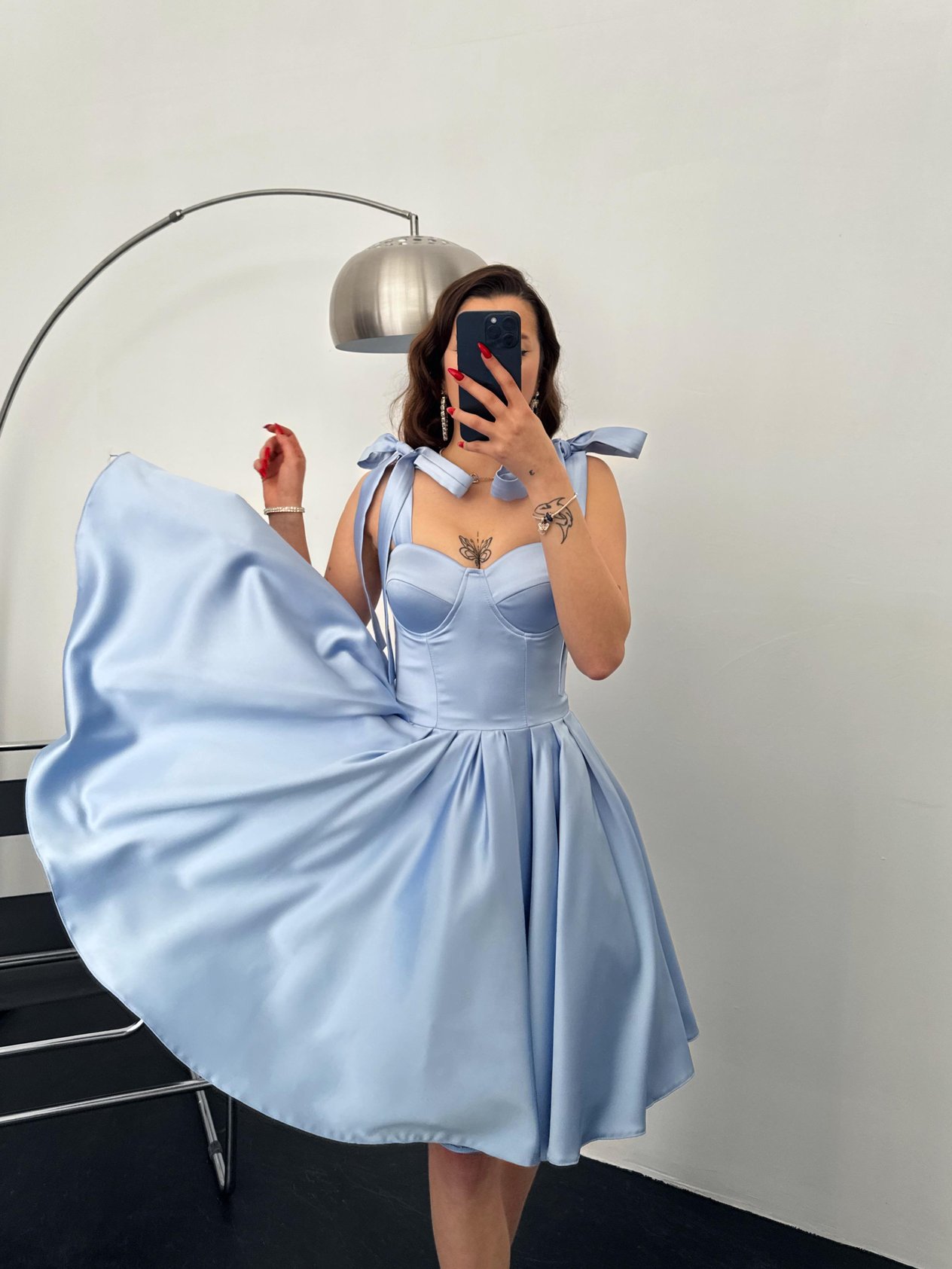 Marilyn Kalın Askılı Kısa Bebe Mavi Abiye 