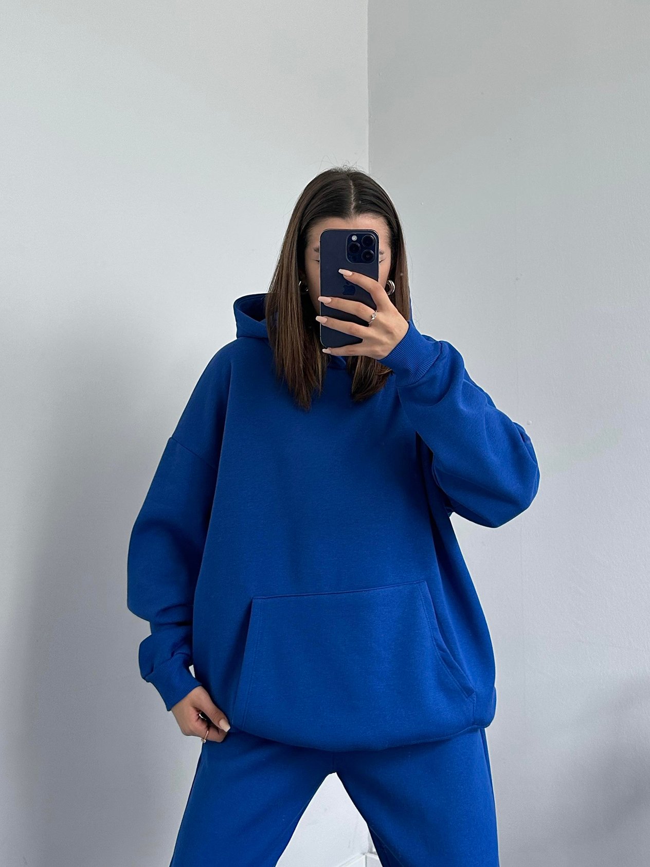 Mov Oversize Saks Mavi Hoodie 