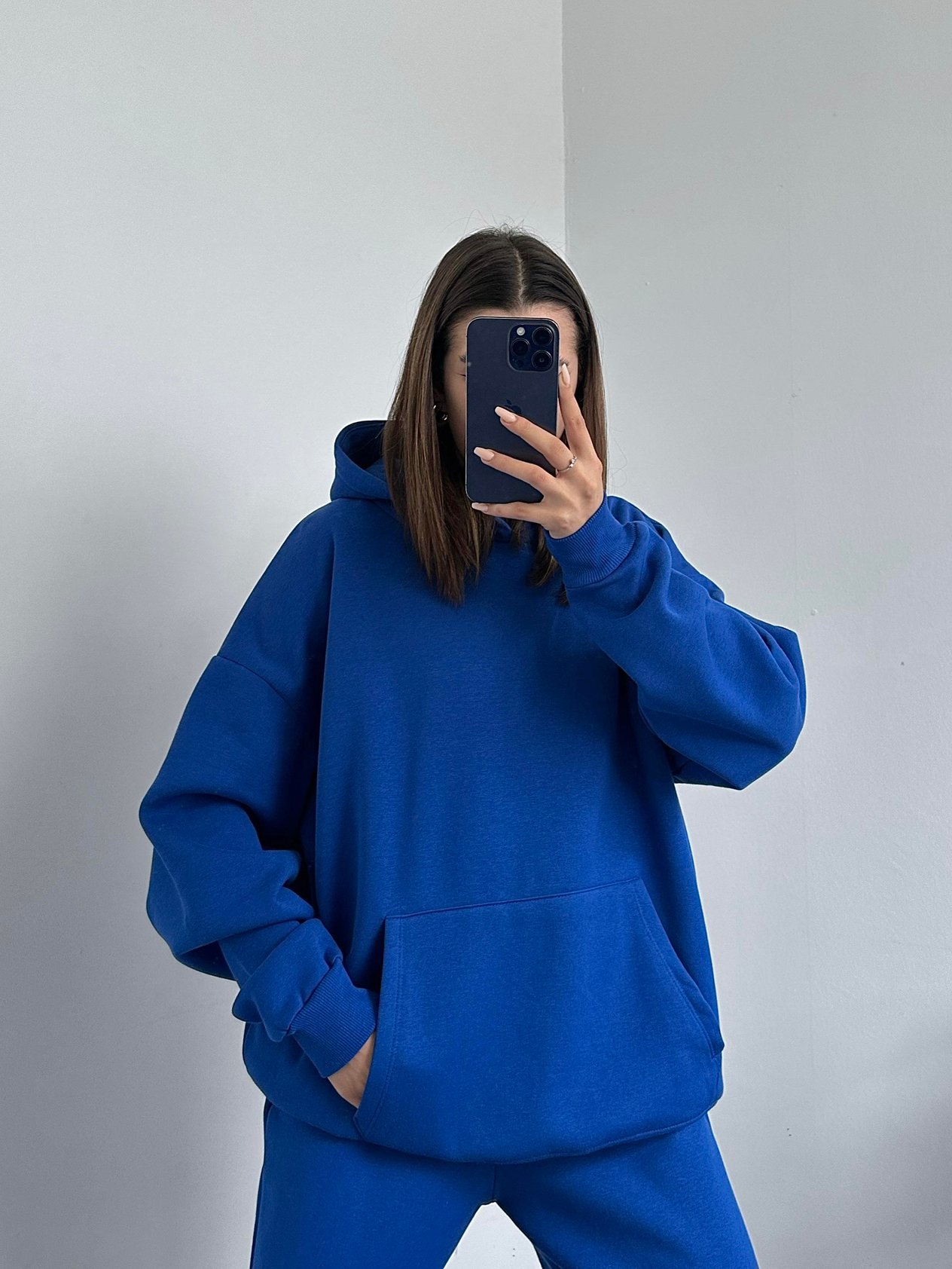 Mov Oversize Saks Mavi Hoodie 