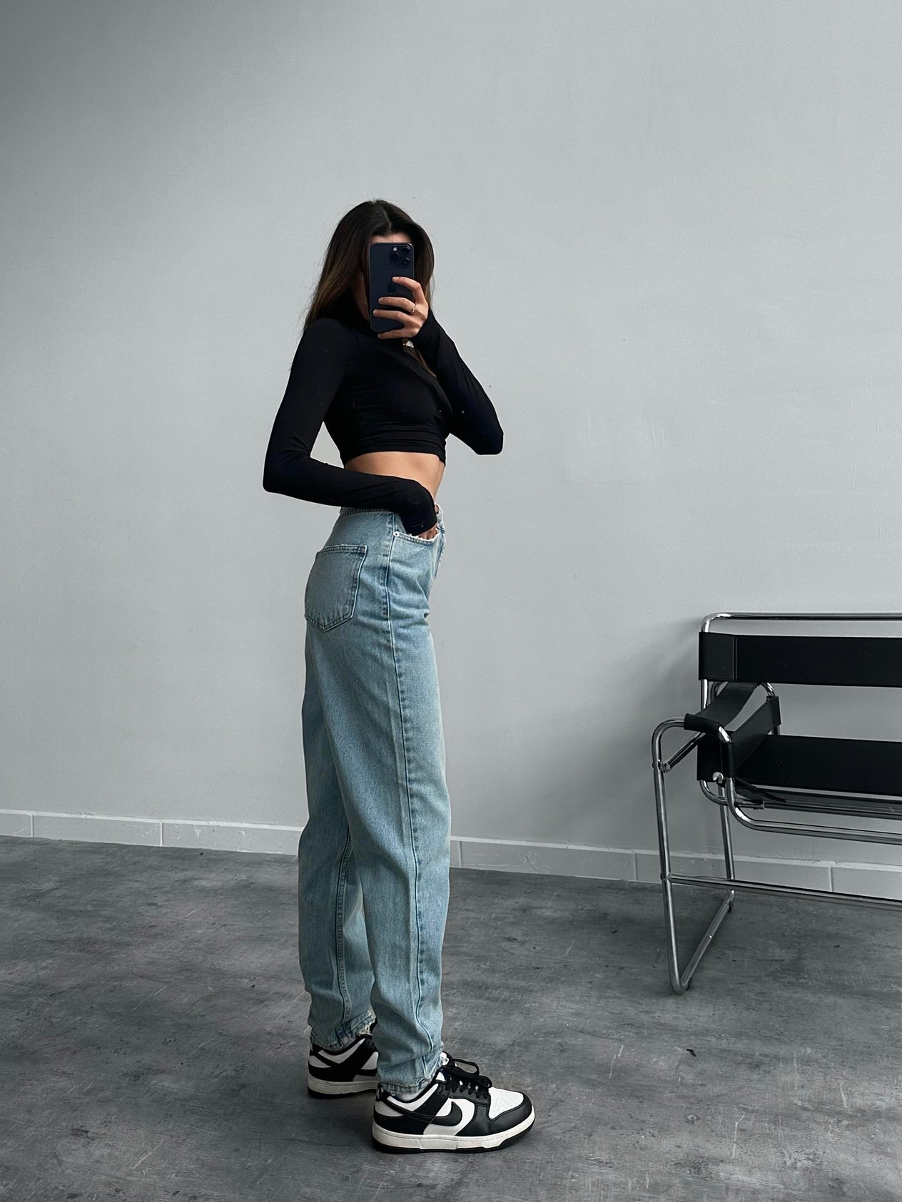 Offing Ultra Yüksek Bel Mavi Straight Jean