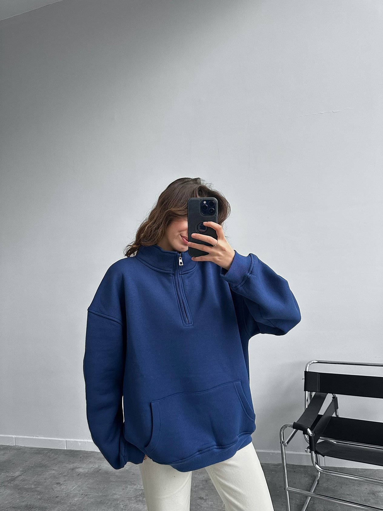 Oslo İndigo Yarım Fermuar Sweatshirt