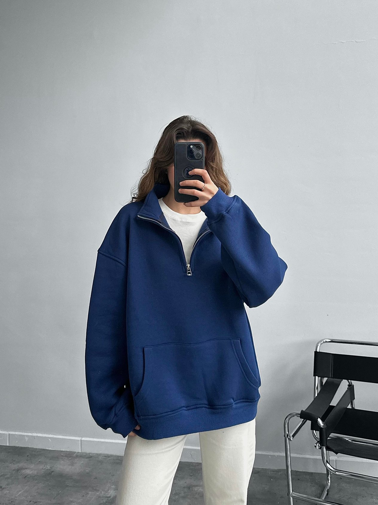 Oslo İndigo Yarım Fermuar Sweatshirt