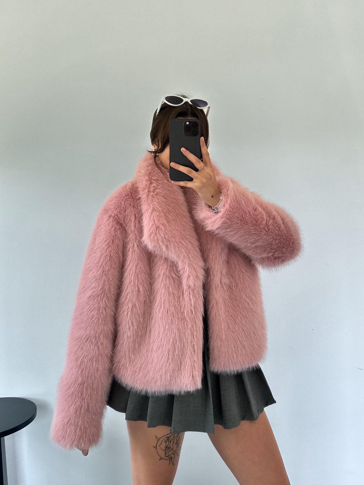 Paulina Şal Yaka Cep Detay Pembe Kürk  Ceket