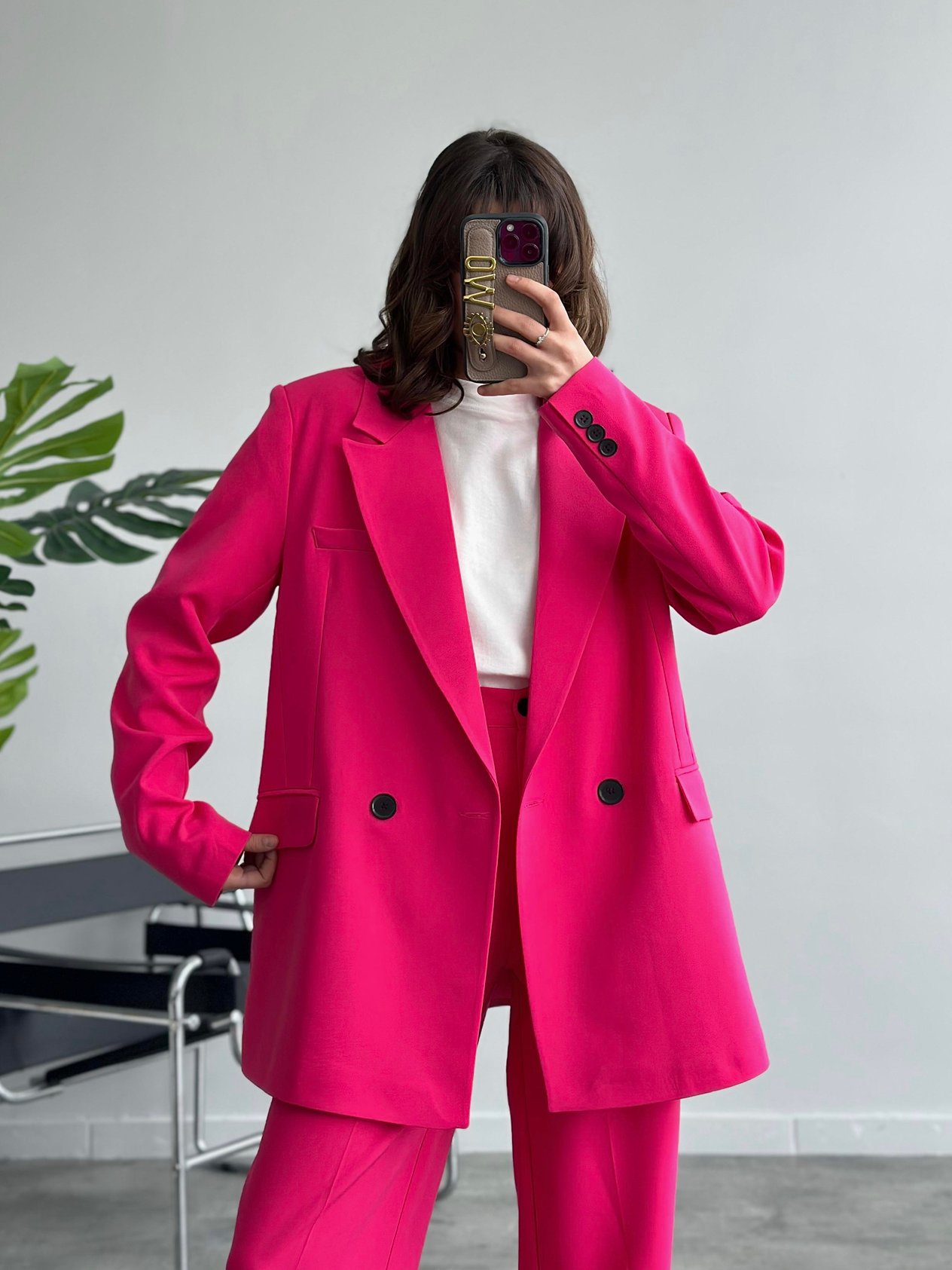 Port Pembe Koton Kumaş Blazer Takım