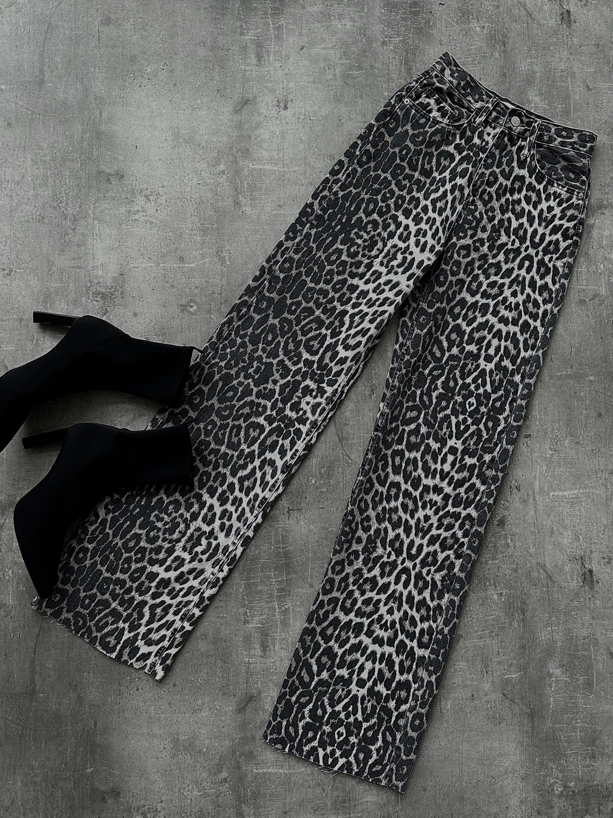 Premium Leopar Desen Wide Leg Jean 