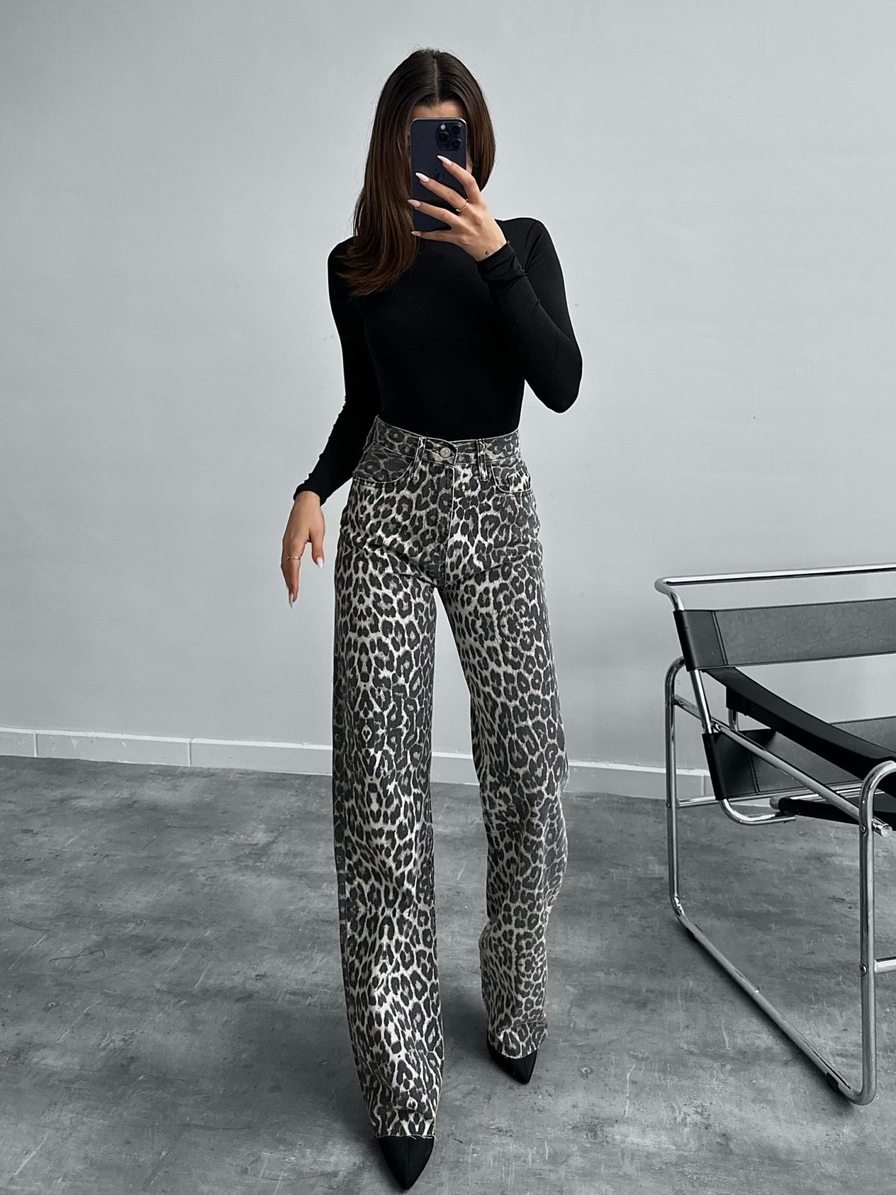Premium Leopar Desen Wide Leg Jean 