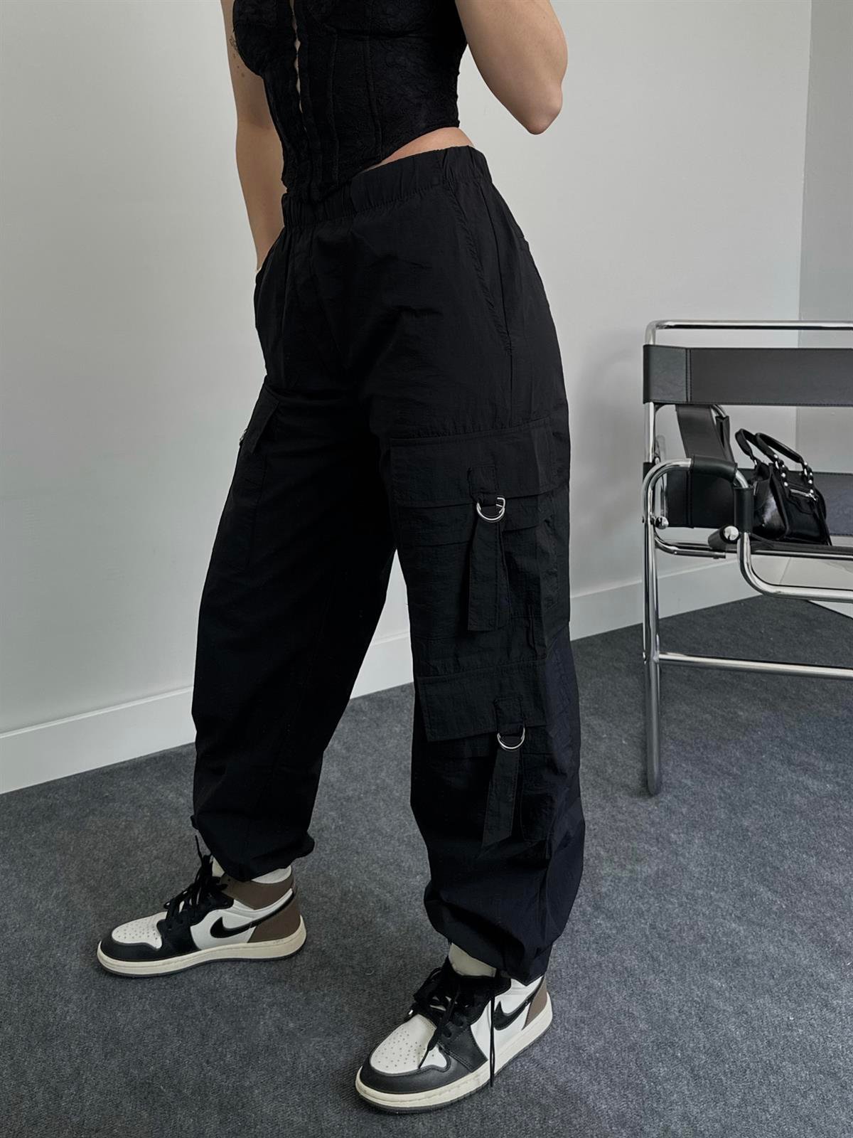 Rizalt Kargo Cepli Baggy Paraşüt Siyah Pantolon