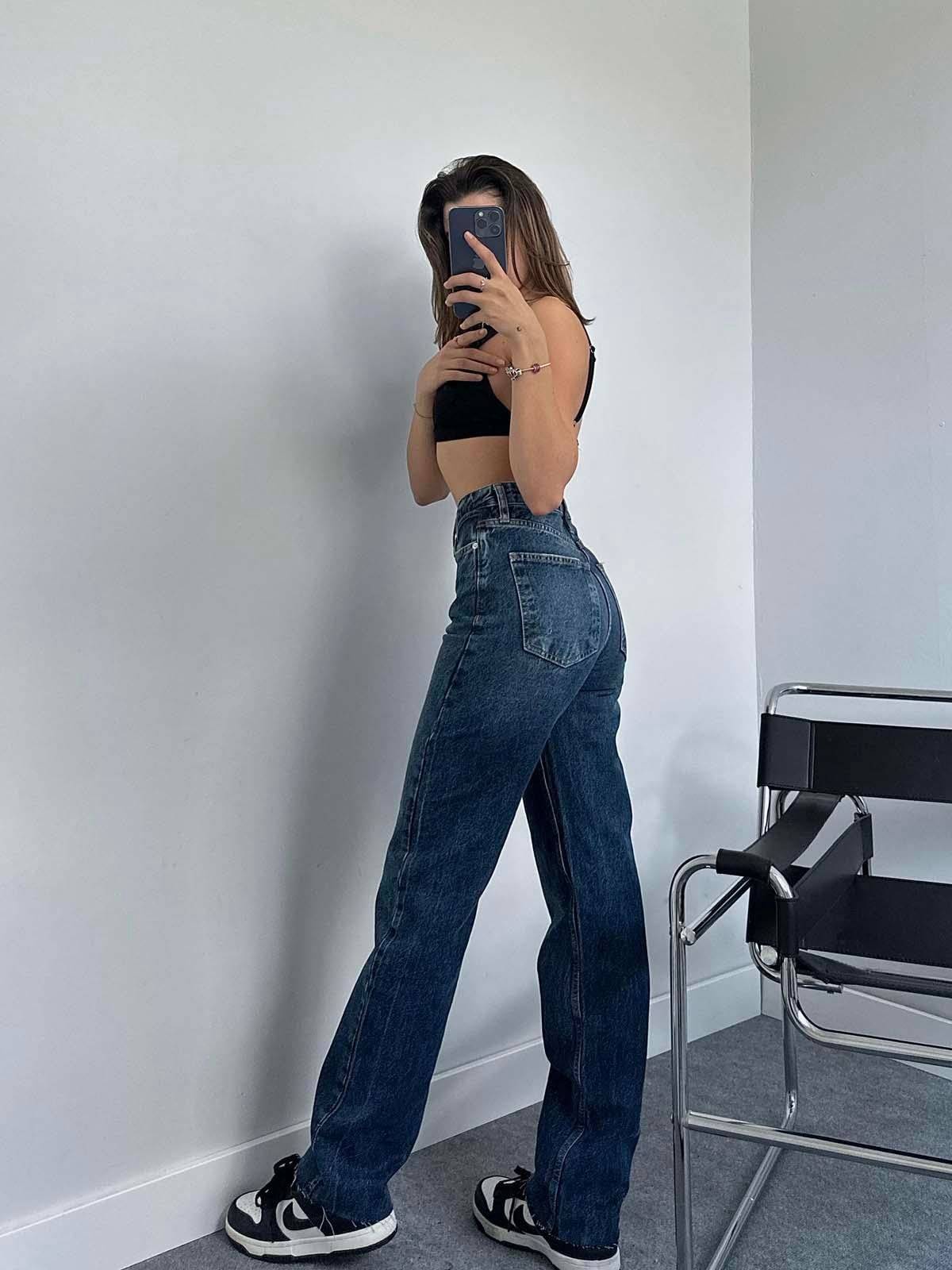 Ultra Yüksek Bel Dark Blue Straight Jean