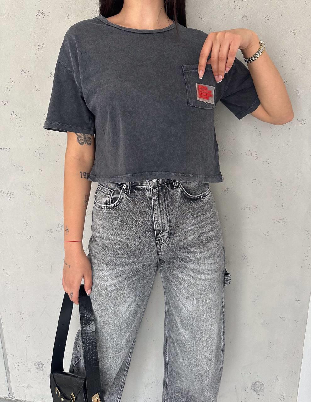 ARMALI YIKAMALI T-SHIRT-1345 - ANTRASİT