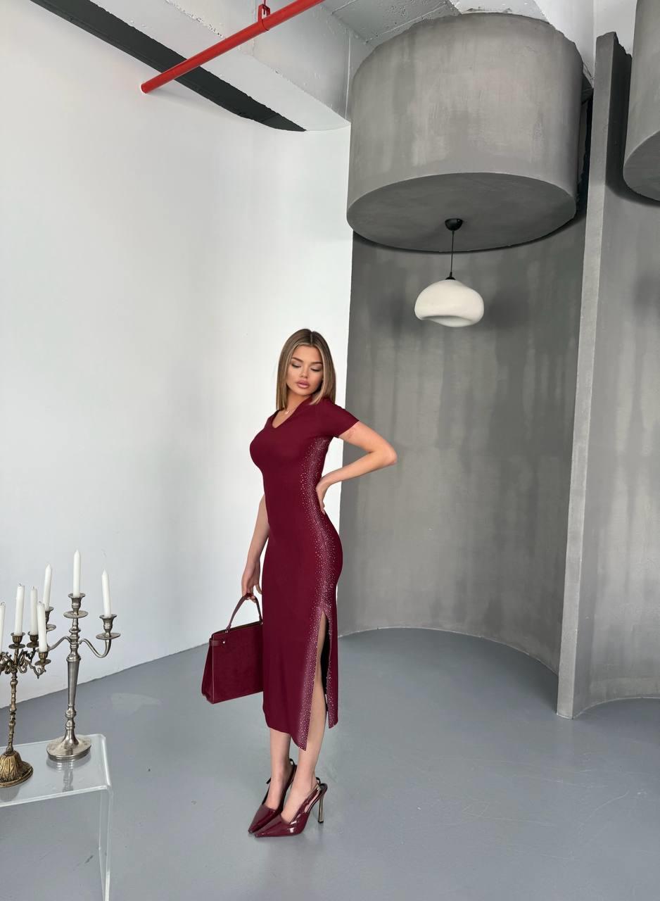 TAŞLI ELBİSE-2472 - BORDO