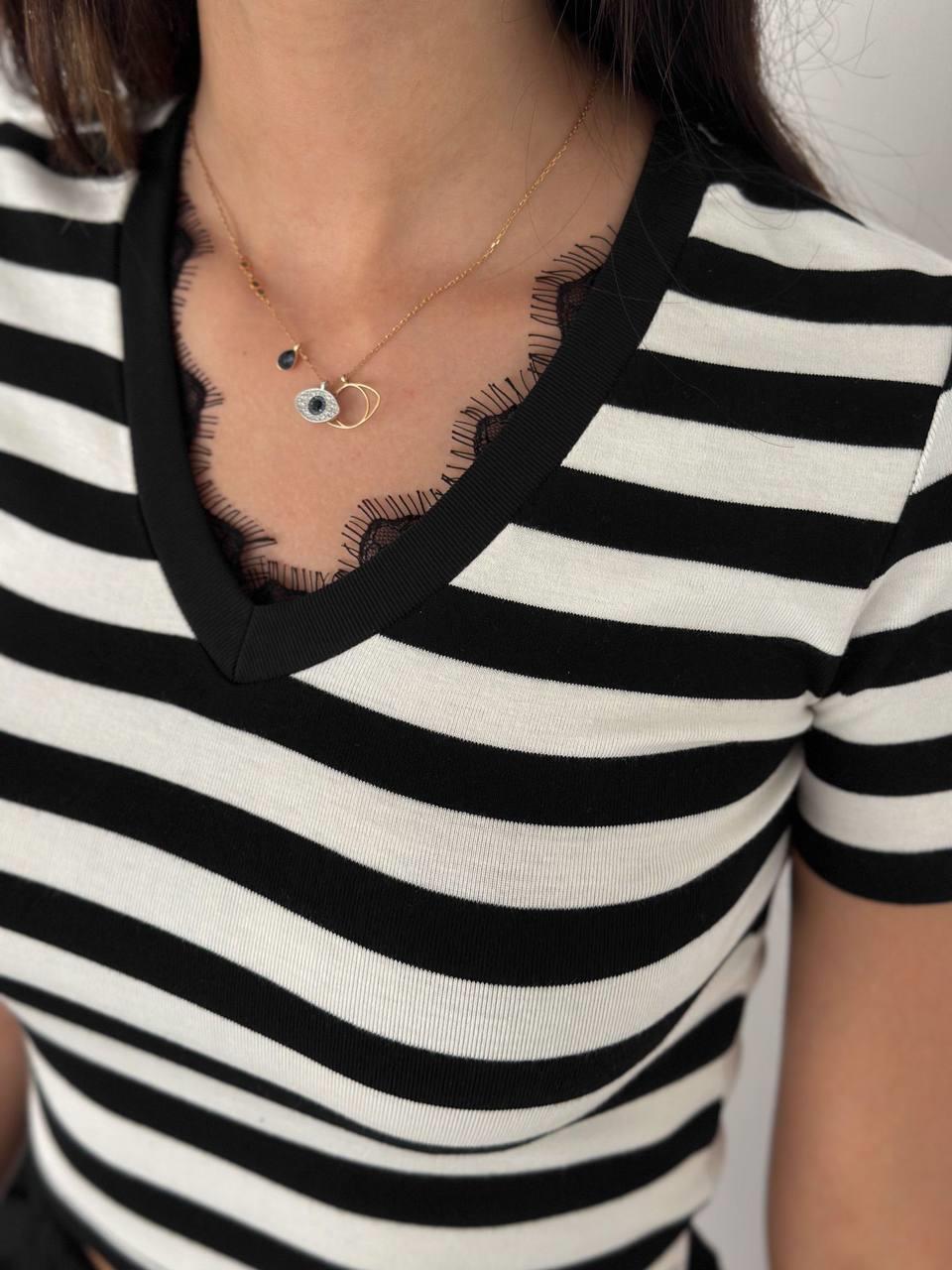 V YAKA DANTEL CROP-1459 - SİYAH