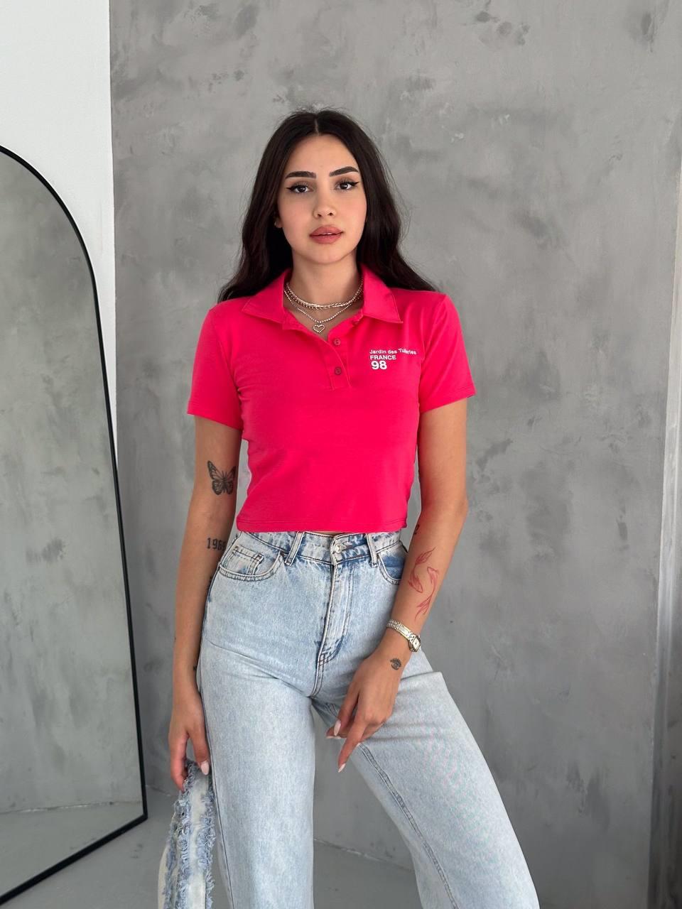 YAKALI DÜĞMELİ CROP-1280 - PEMBE