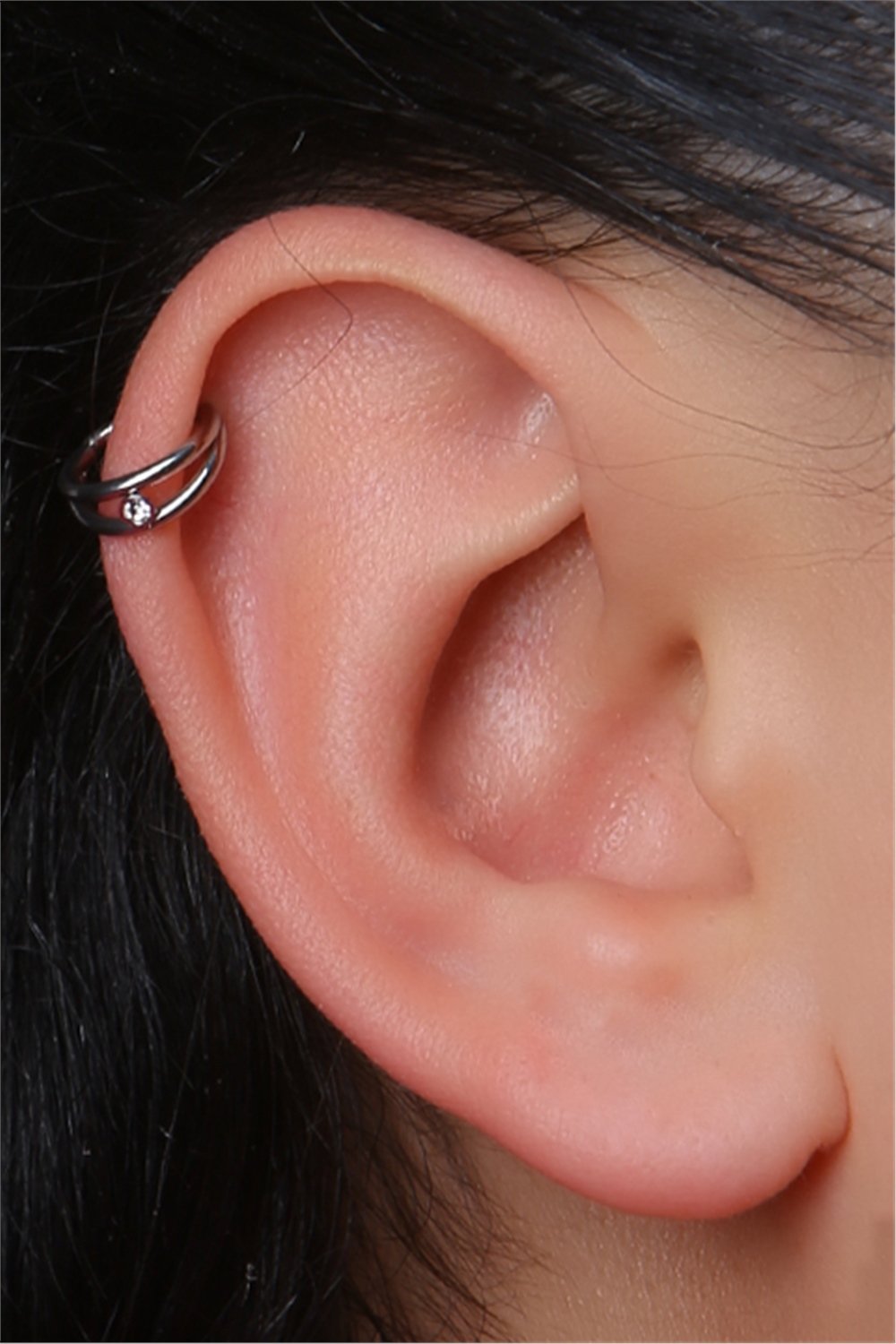 İki Sıra Taşlı Gizli Kilit Halka Silver Piercing