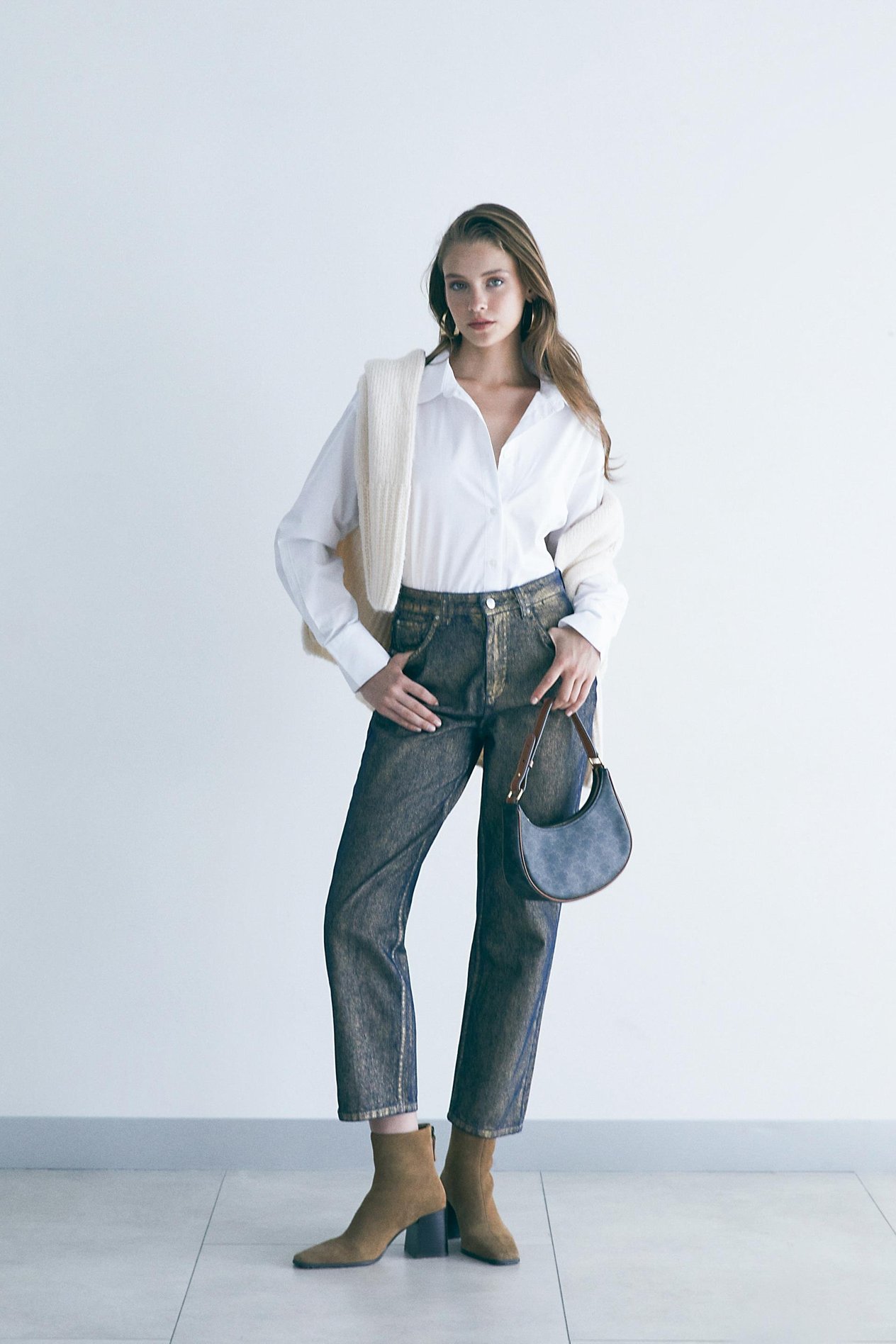 Altın Varaklı Denim Pantolon