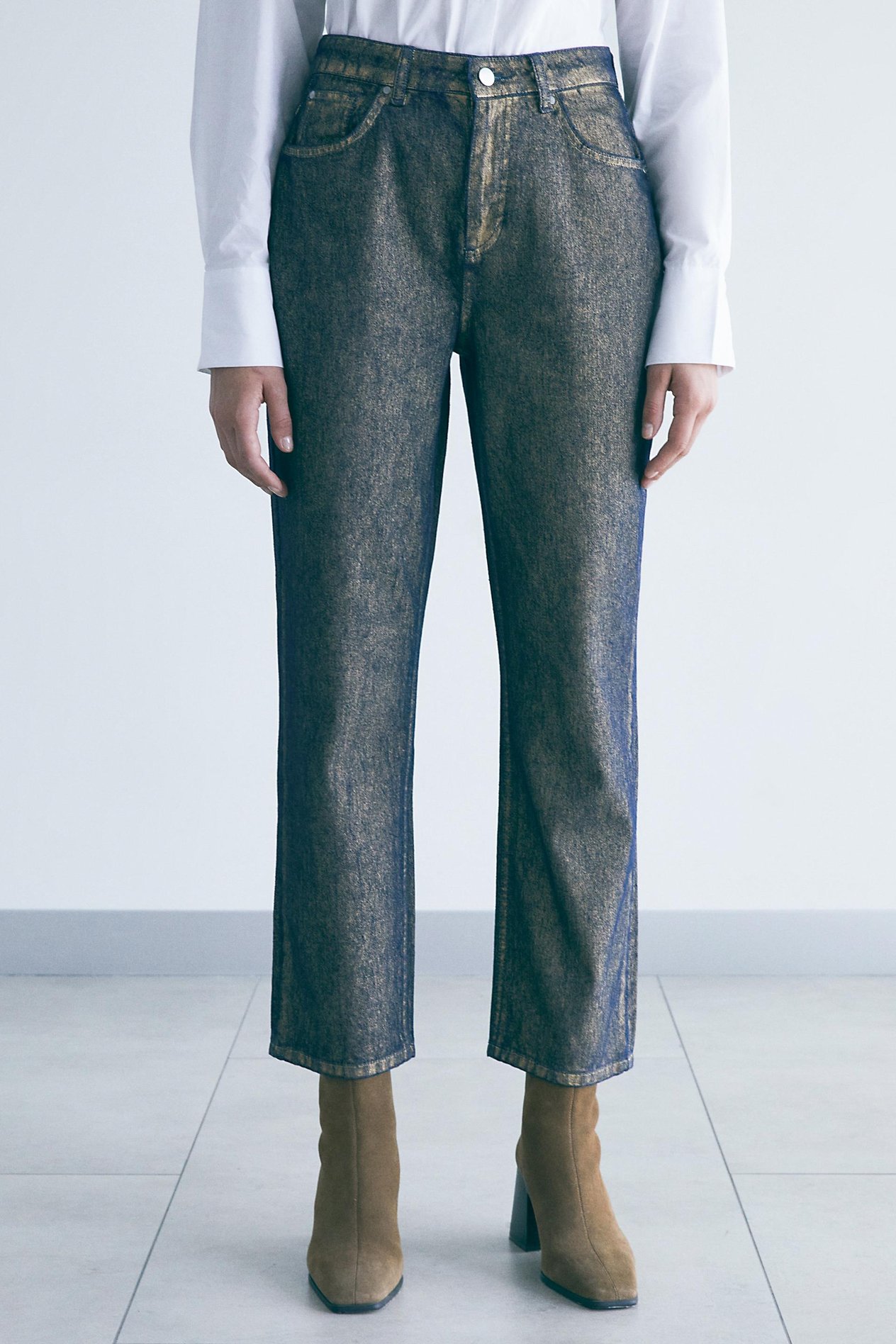 Altın Varaklı Denim Pantolon