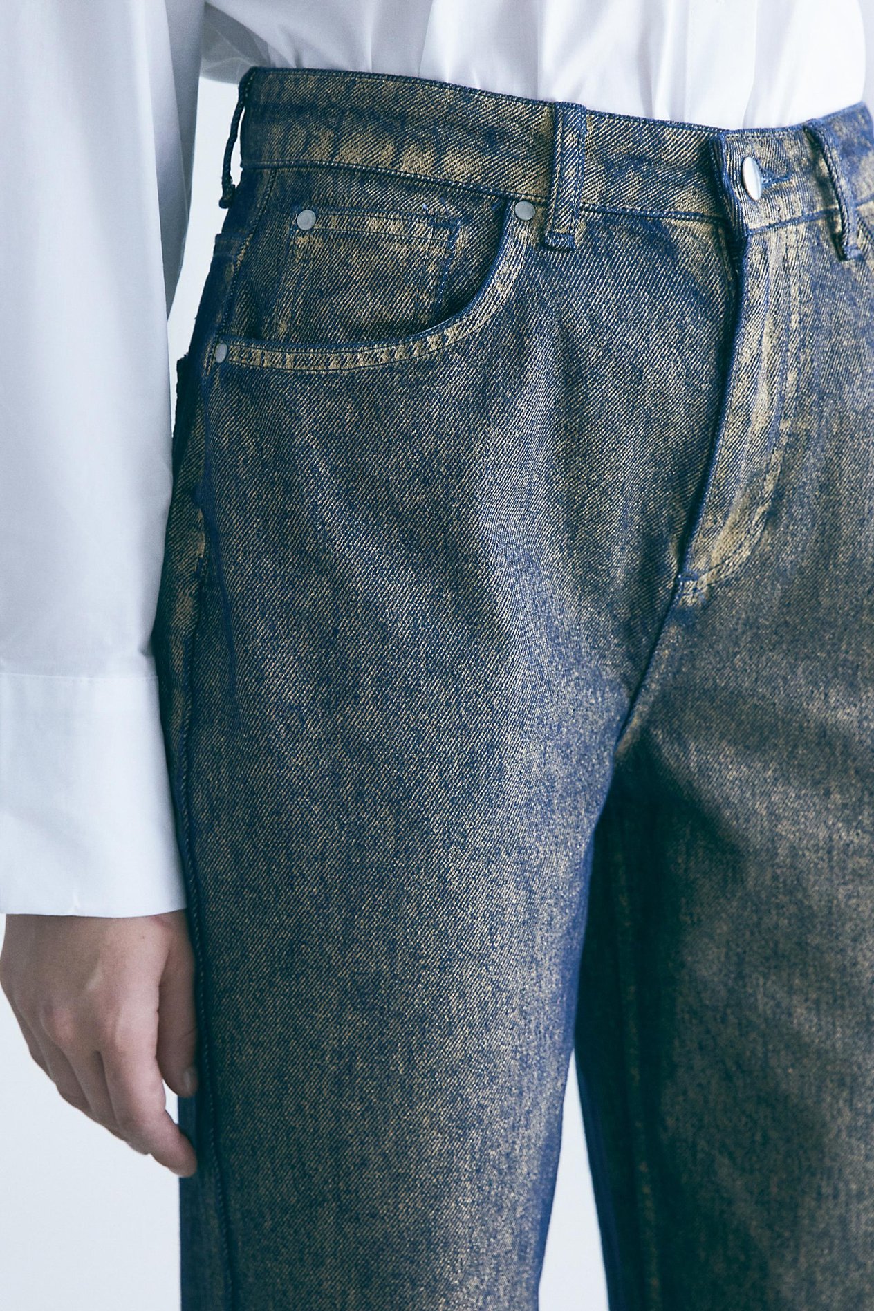 Altın Varaklı Denim Pantolon