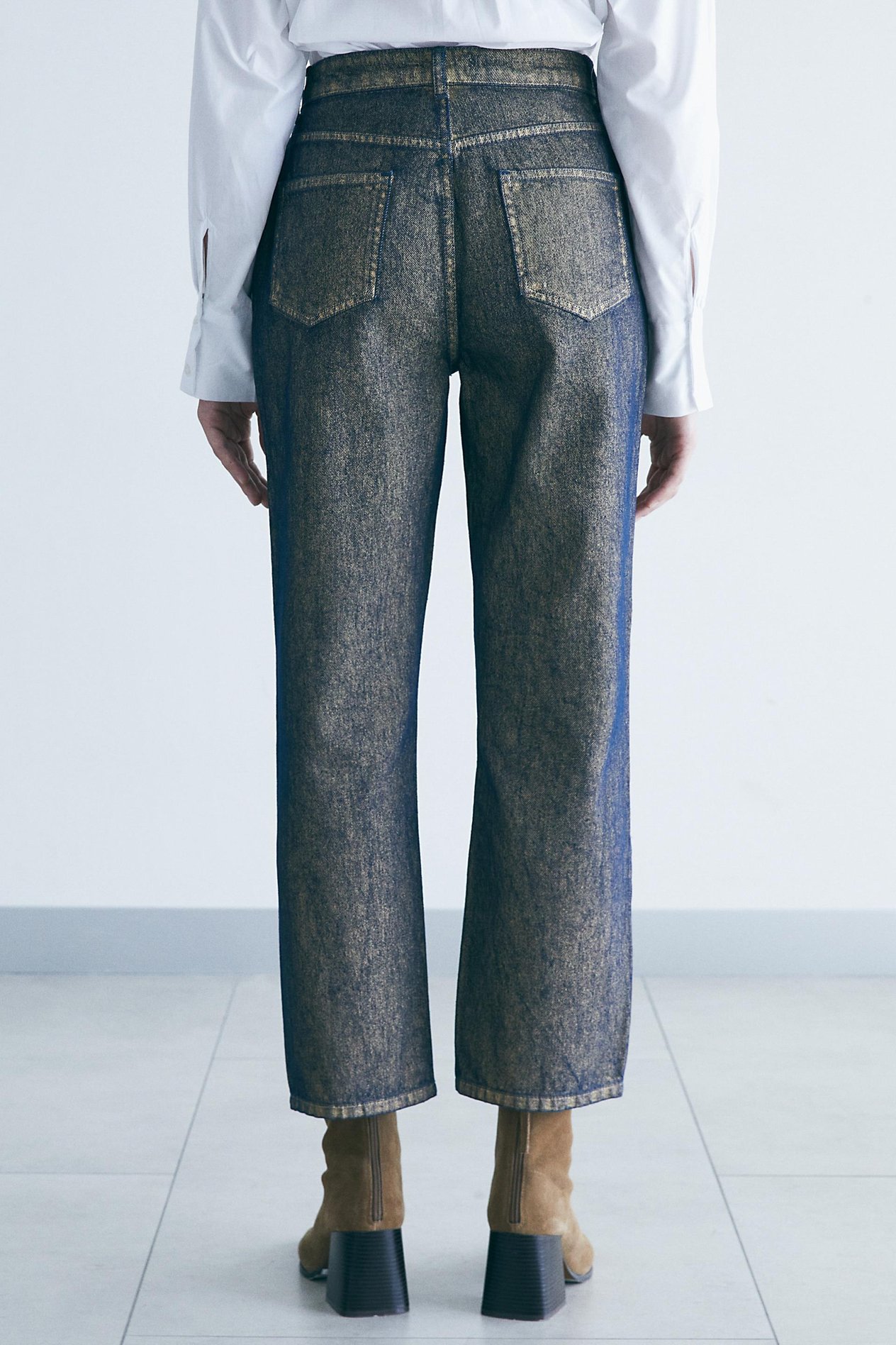 Altın Varaklı Denim Pantolon