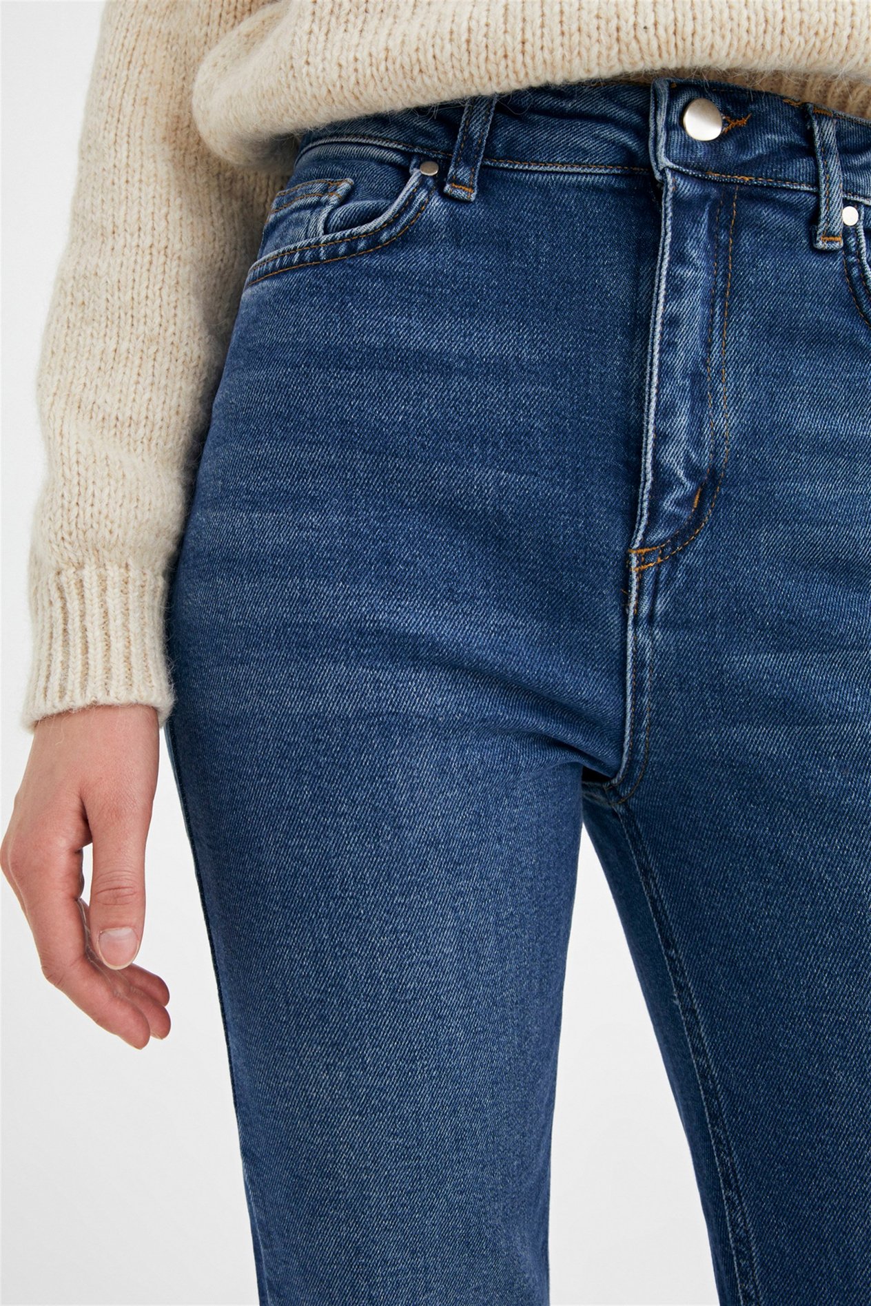 Koyu Mavi Yüksek Bel Slim Mom Jeans
