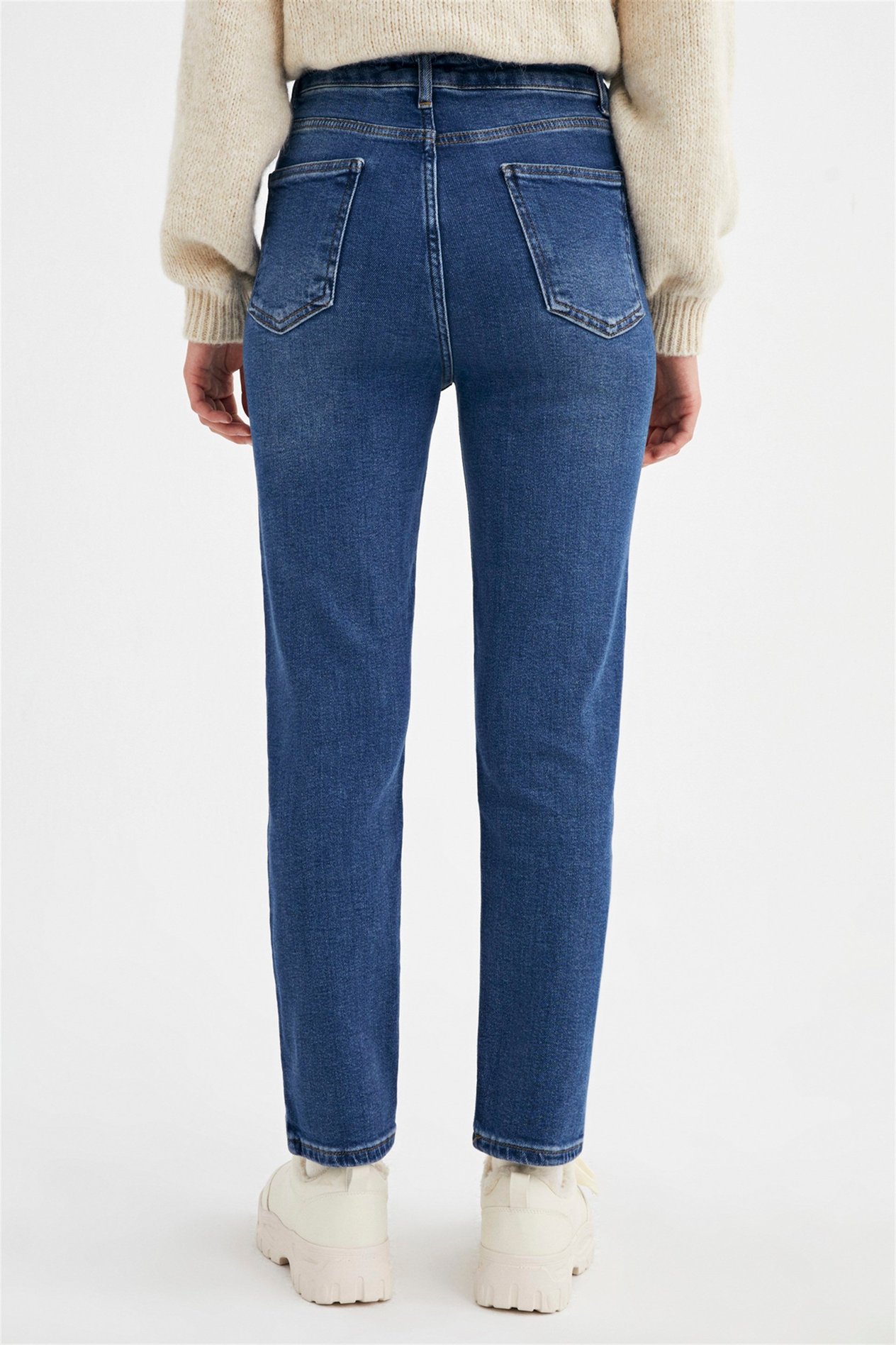 Koyu Mavi Yüksek Bel Slim Mom Jeans