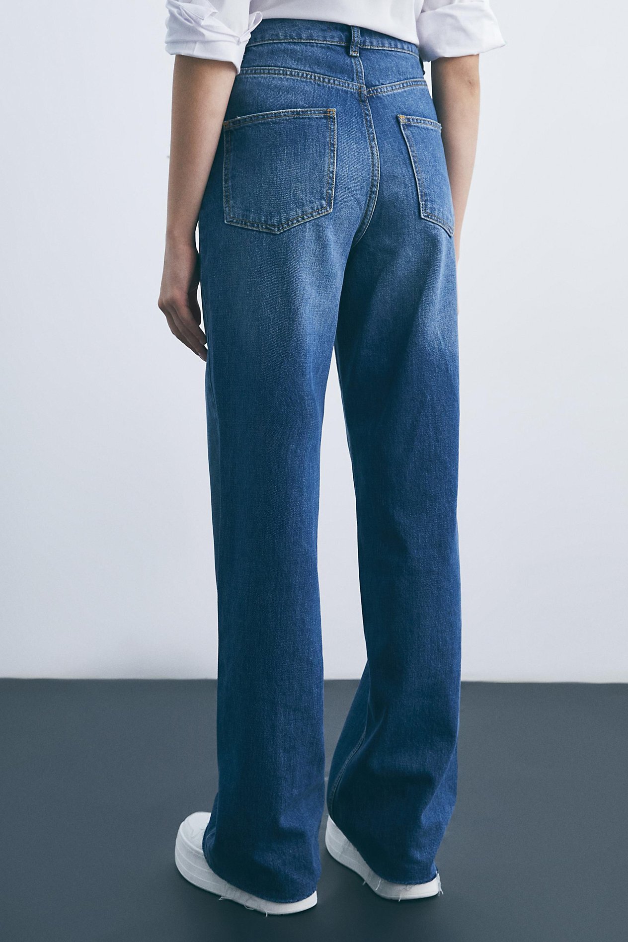 Koyu Mavi Yüksek Bel Wide Leg Denim Pantolon