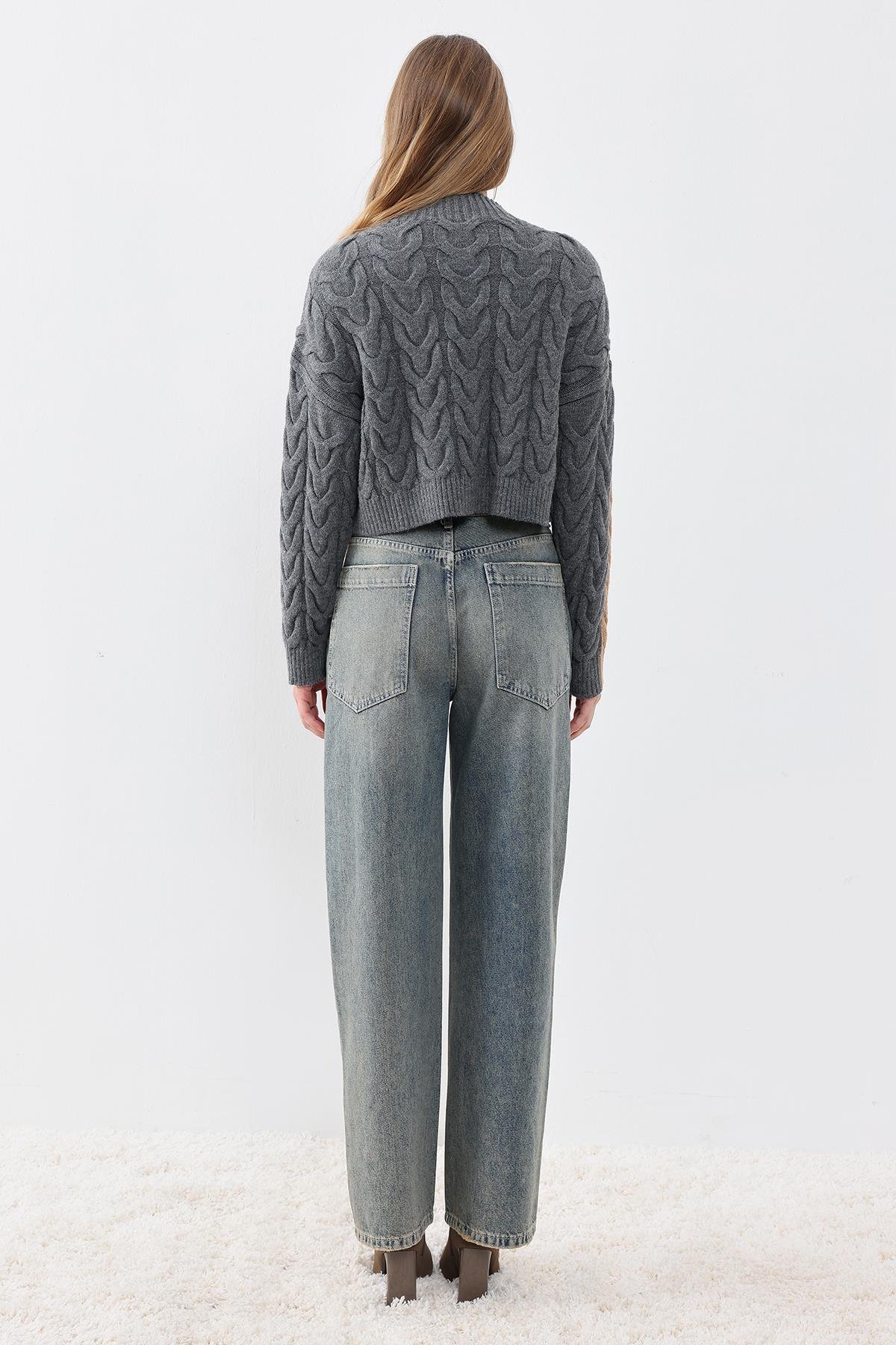 Mavi Düşük Bel Wide Leg Vintage Sustainable Denim Jean Pantolon