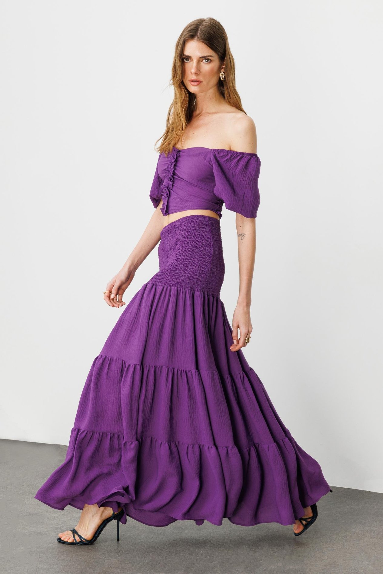 Mor Boho Gipe Detaylı Maxi Volümlü Etek