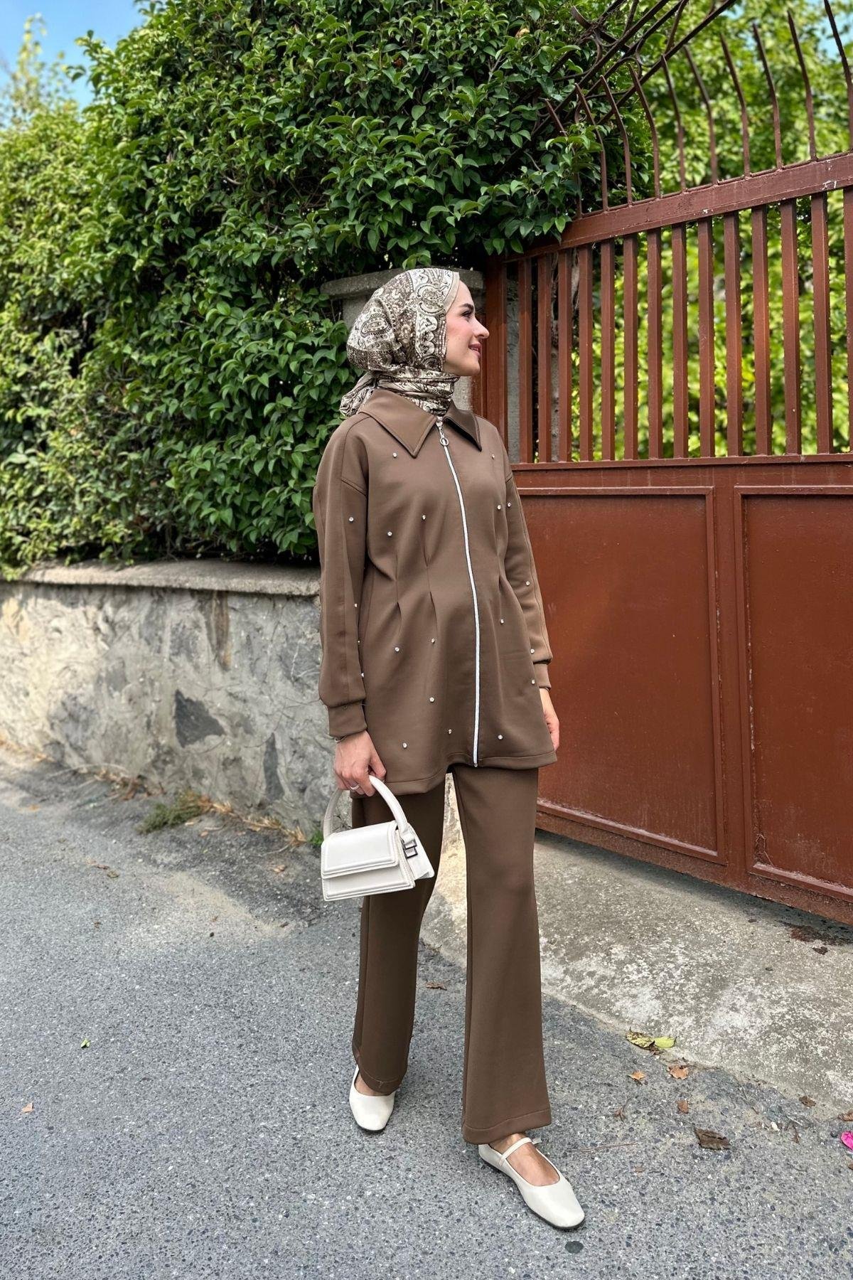 Aley Taşlı Scuba Takım Kahverengi