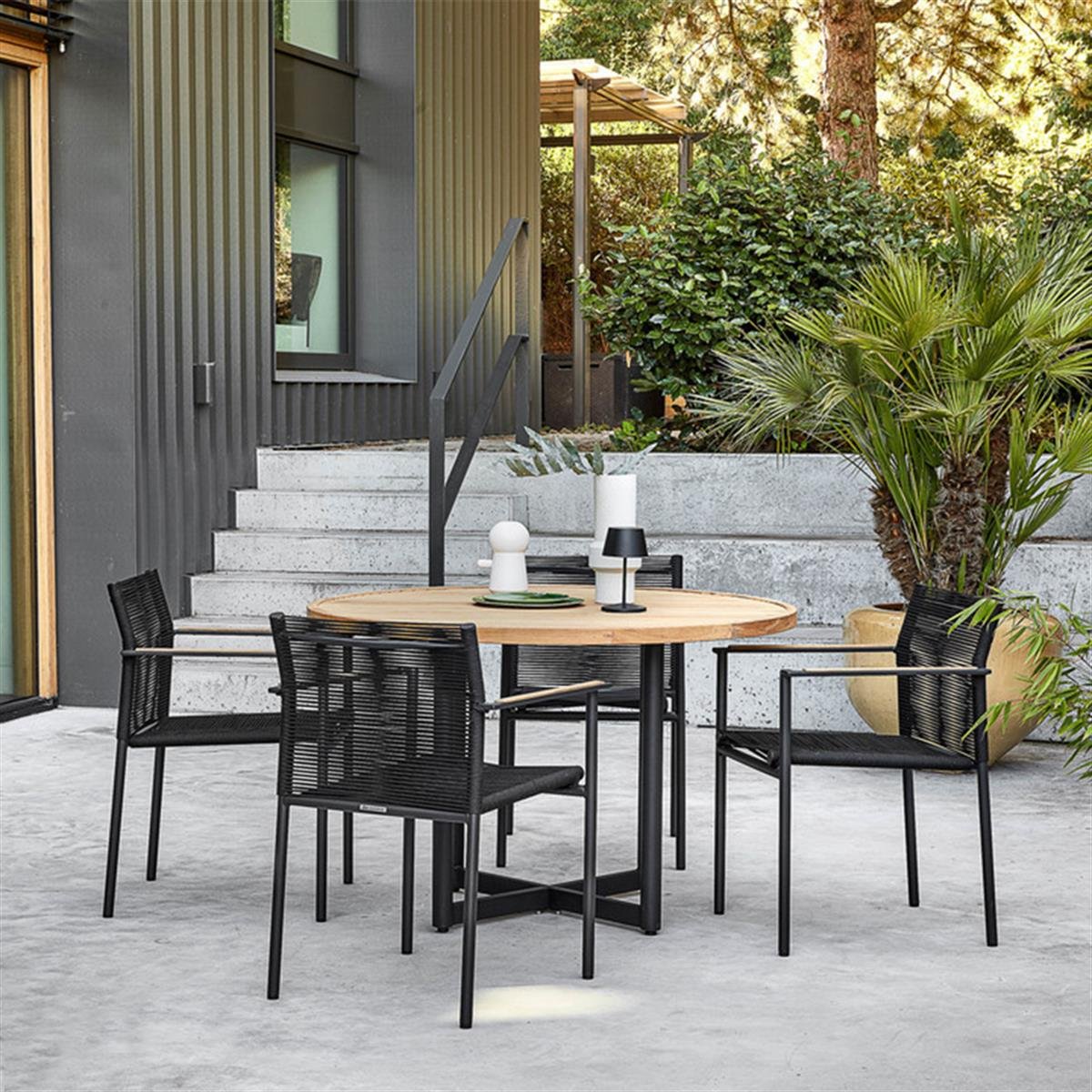 Jakarta Yemek Masası-Black Antique-Top Natural Teak