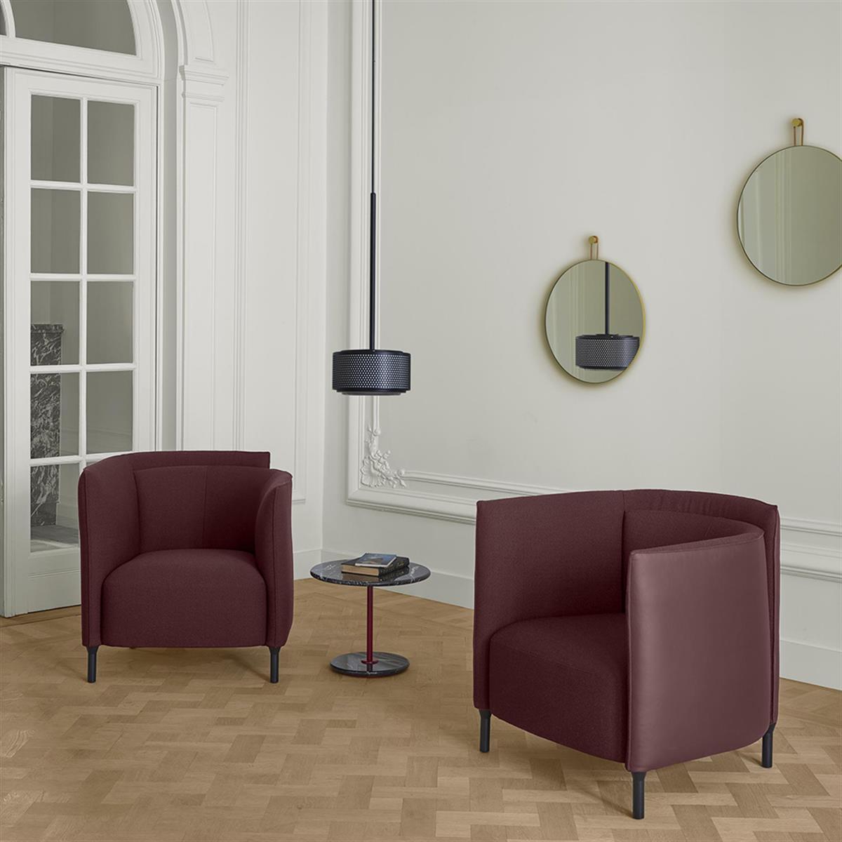 Astair Pedestal Yan Sehpa-Ayak Bordeaux Lacquered Steel-Tabla Black Marble