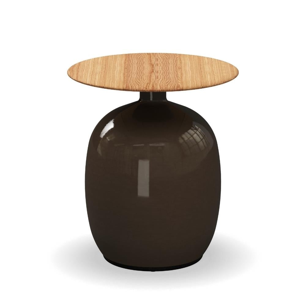 Blow Alçak Yan Sehpa-Tabla Natural Teak-Gövde Glaze Seramik (Coffee)