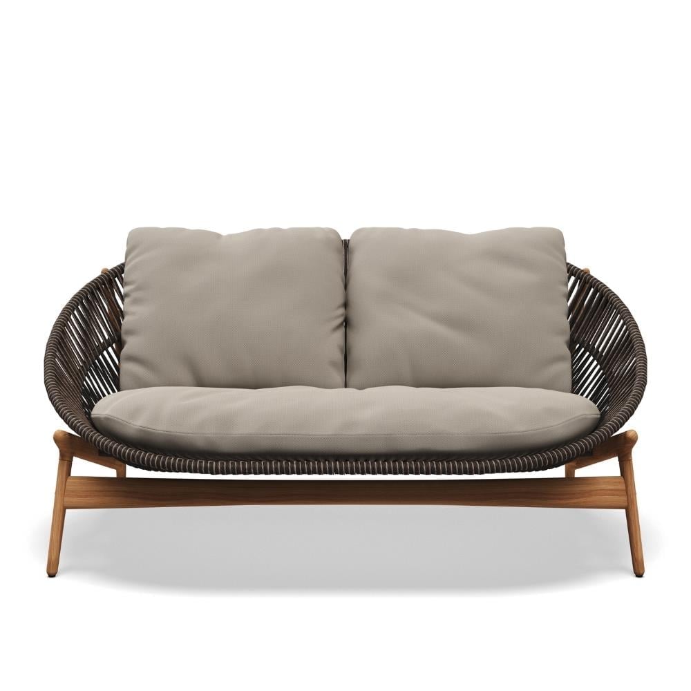 Bora İkili Kanepe-Natural Teak-Umber Wicker-Natural Fife Rainy Grey-(Grade B)