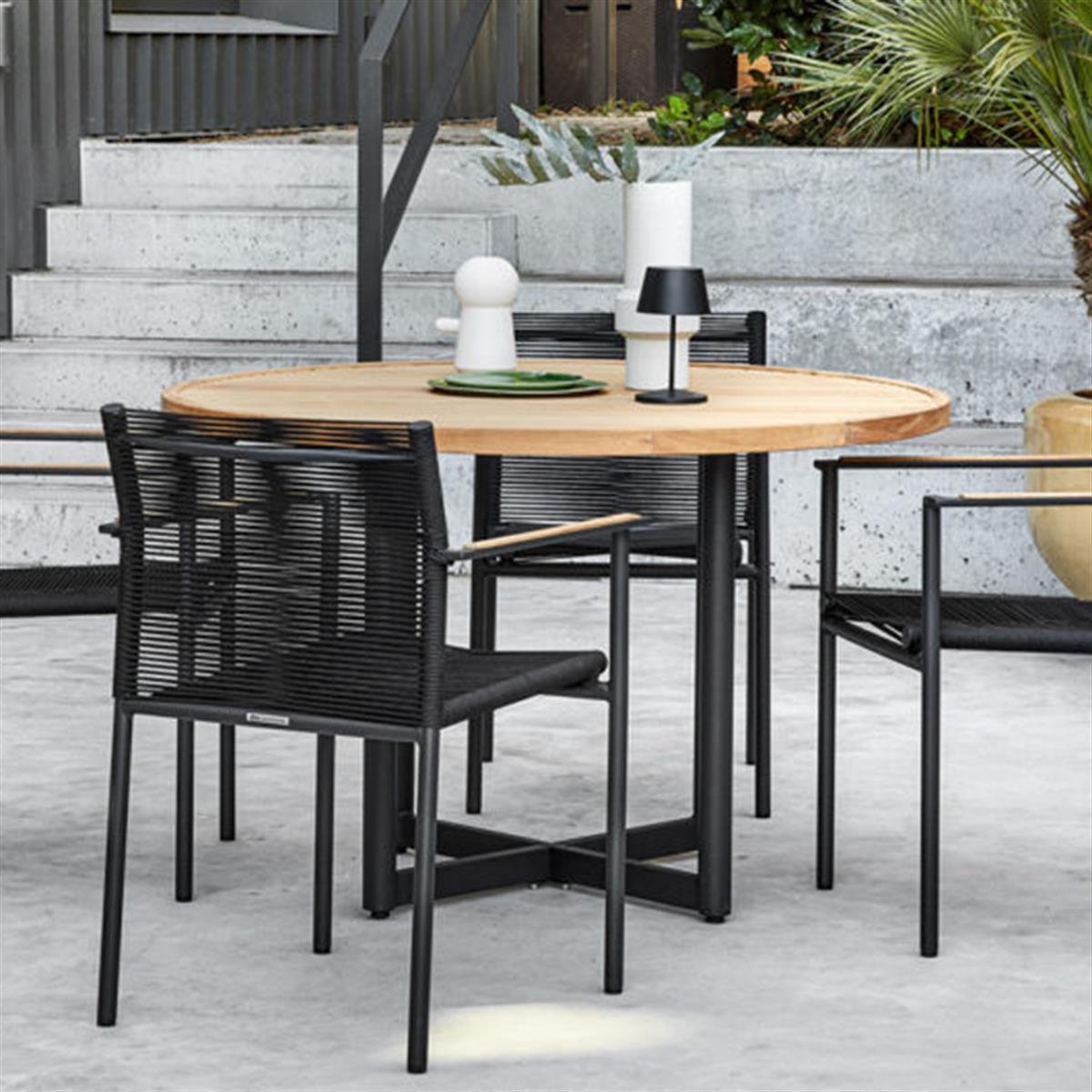 Jakarta Yemek Masası-Black Antique-Top Natural Teak