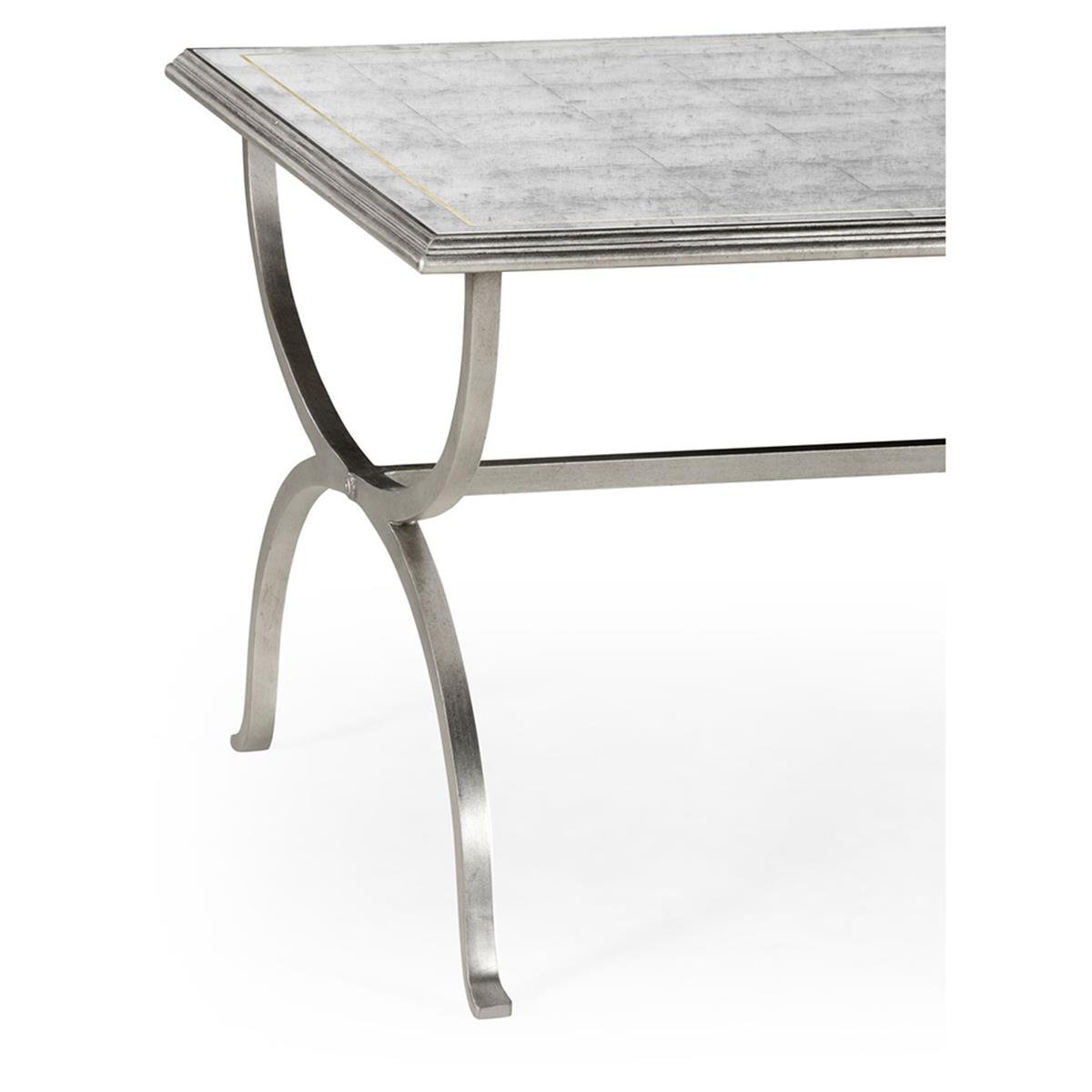 Jc Modern-Luxe Dikdörtgen Orta Sehpa (Gümüş) - Églomisé Ayna Yüzey-Finish-Pai-26-1 (Gilded Antique Silver-leaf)
