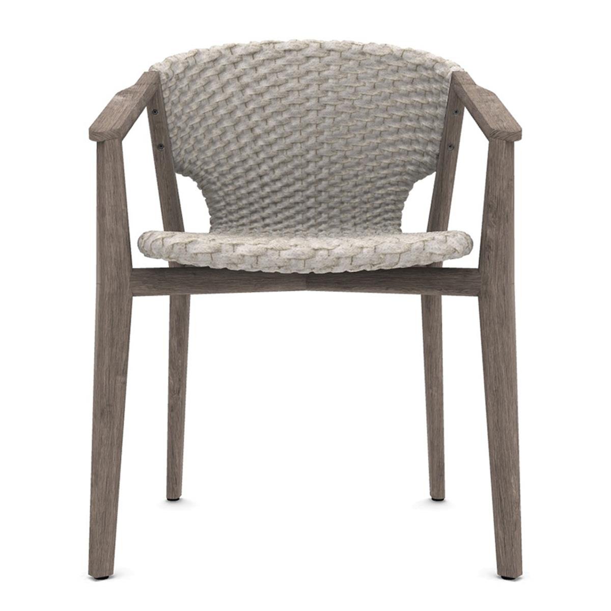 Ethimo Knit Pickled Teak Light Grey Kollu Yemek Sandalyesi
