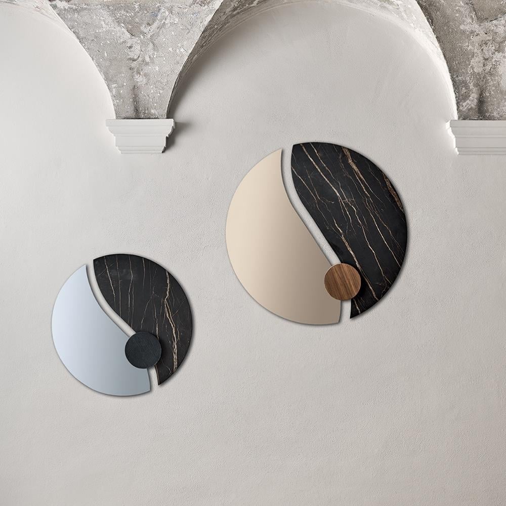 Luxor Ayna-Silver Mirrored (C302)-Marble Noir Desir Matt (CM025)-Decorative Detail Veneer Walnut (L036)
