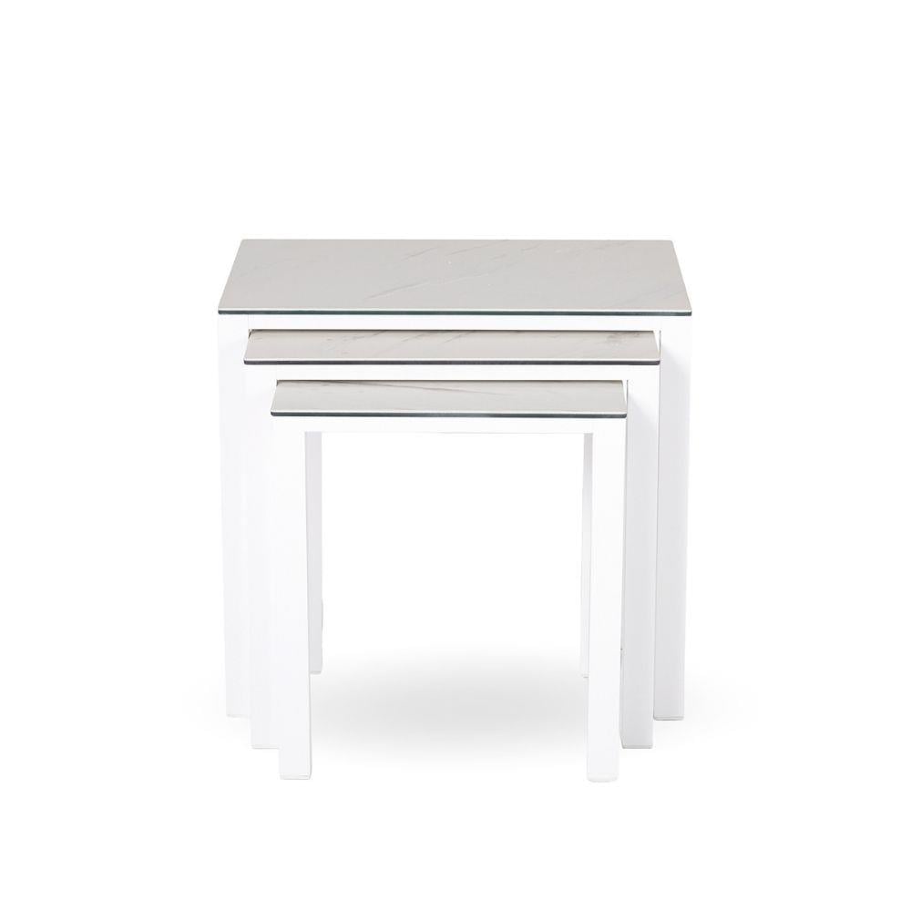 Metal Zigon Sehpa 3 lü set -45x45 cm-Beyaz