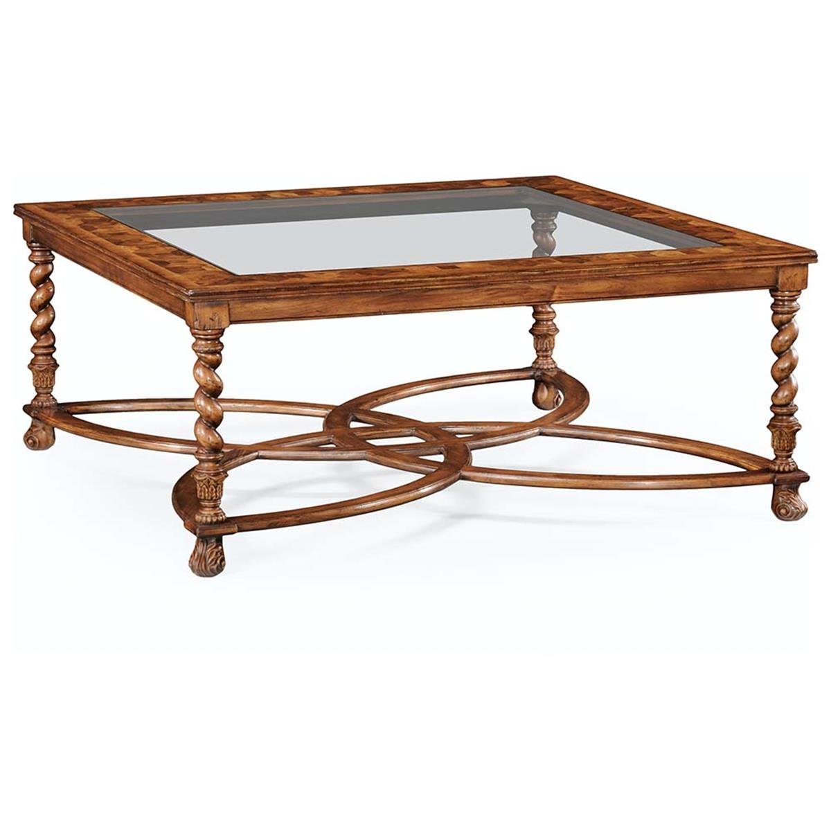 Windsor Kare Orta Sehpa - Cam Yüzey - Finish-Wal-02-1 (Medium Walnut)
