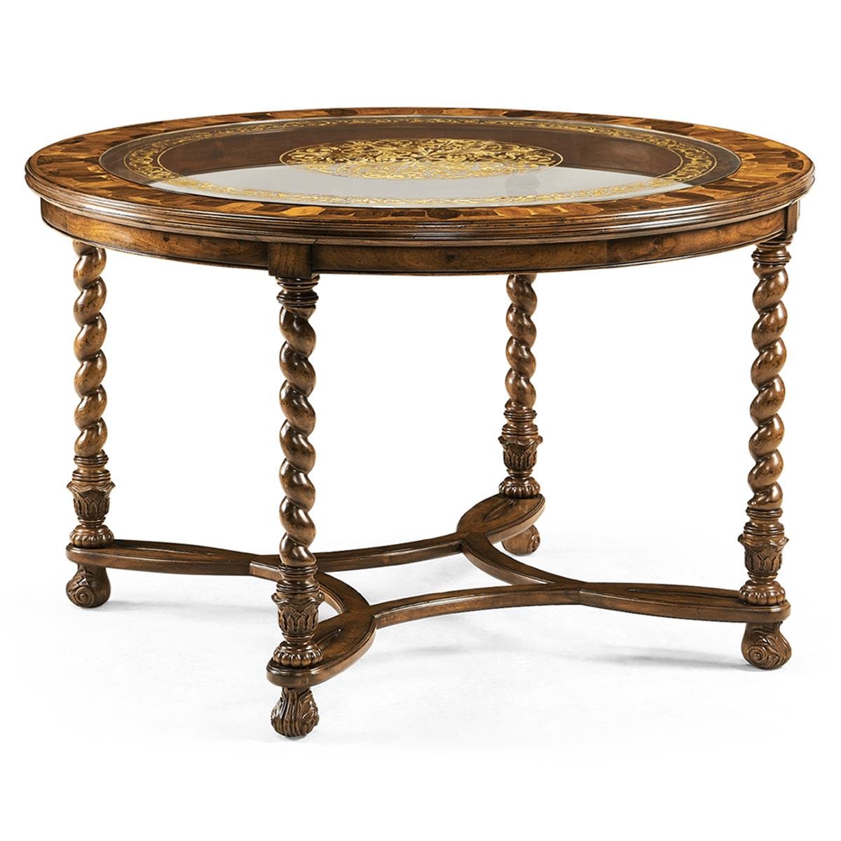 Windsor Yuvarlak Masa - Desenli Cam Yüzey - Finish-Wal-02-1 (Medium Walnut)