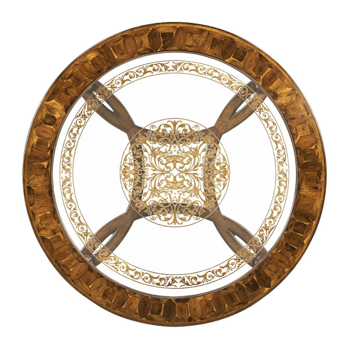 Windsor Yuvarlak Masa - Desenli Cam Yüzey - Finish-Wal-02-1 (Medium Walnut)