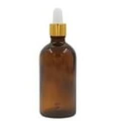 100ml Amber Cam Damlalıklı Şişe, Altın ve Gümüş Metal Kapaklı
