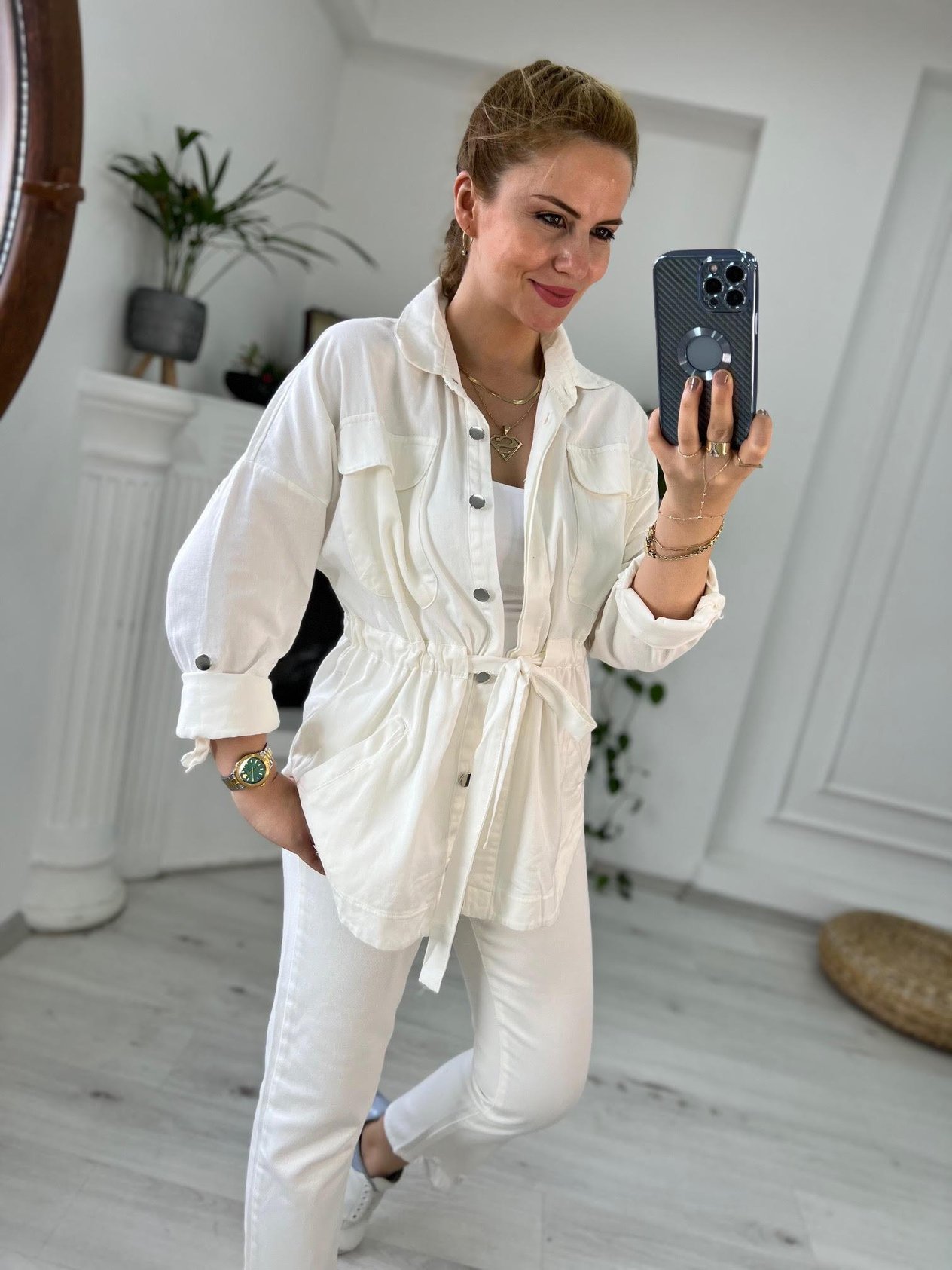 0259 Gabardin Ceket BEYAZ