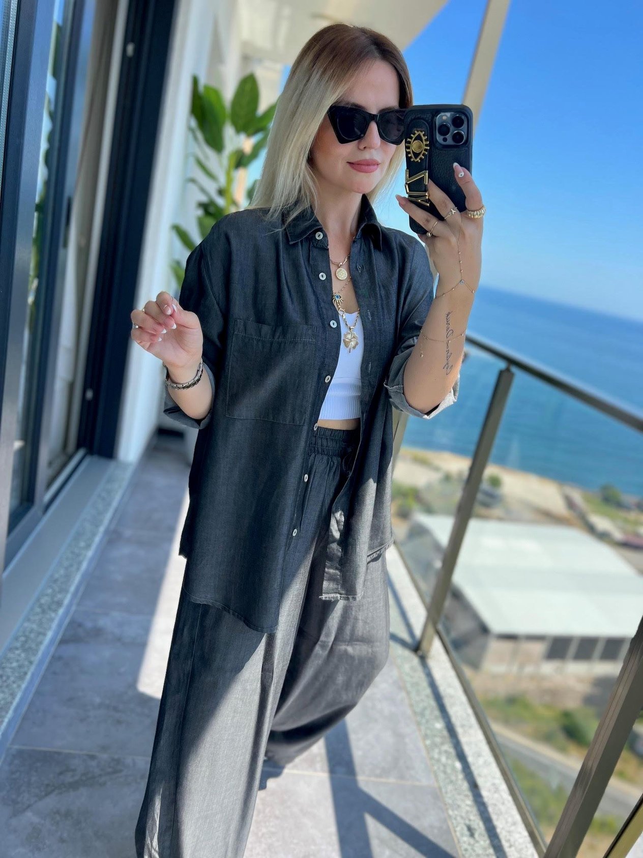 0528 Denim Gömlek Pantolon Takım ANTRESİT