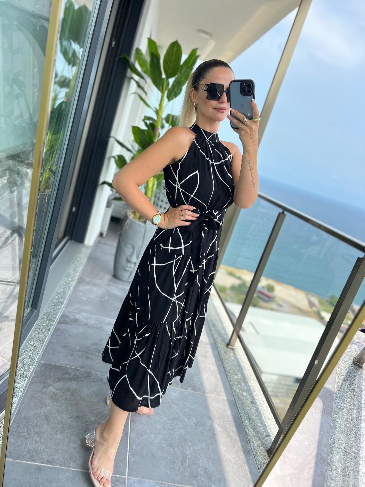 07 Halter Yaka Elbise ÇİZGİLİ