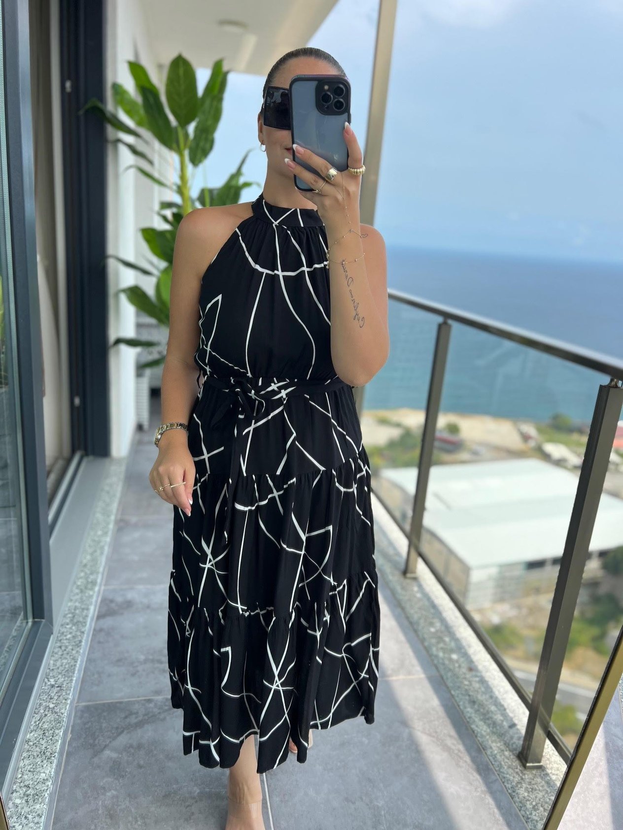 07 Halter Yaka Elbise ÇİZGİLİ